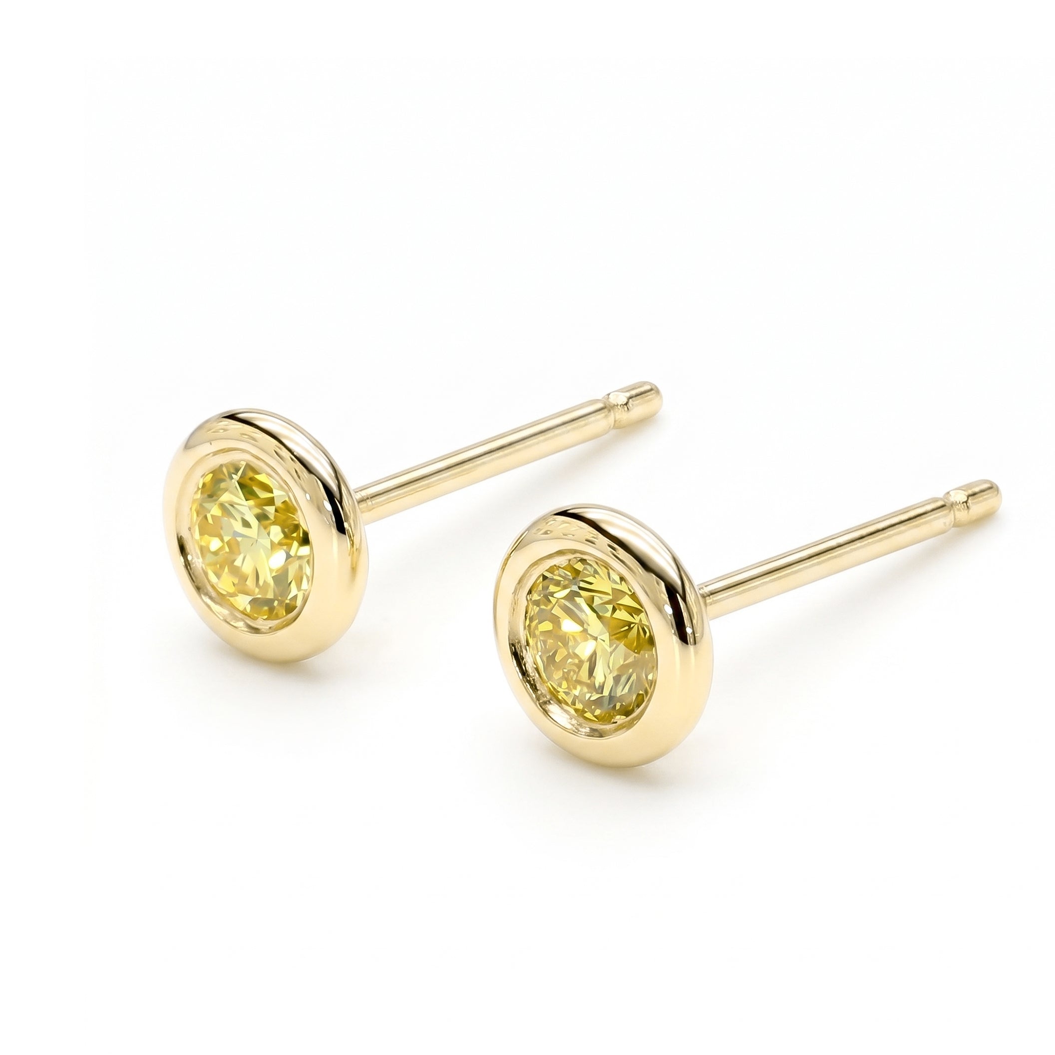 Natural 0.30 CT Yellow Diamond Bezel Stud Earrings