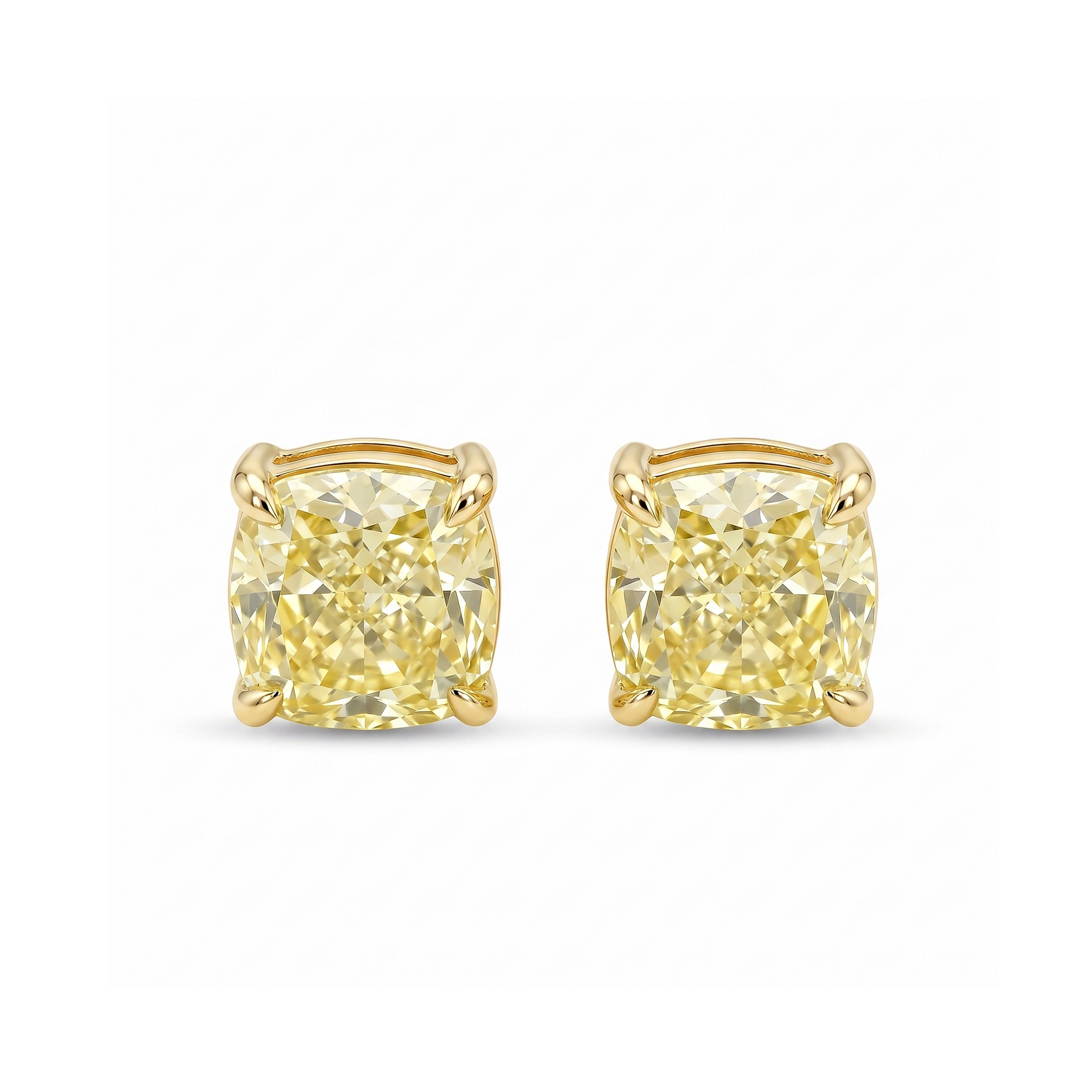 Natural 2.01 CT Yellow Cushion Diamond Stud Earrings | GIA Certified
