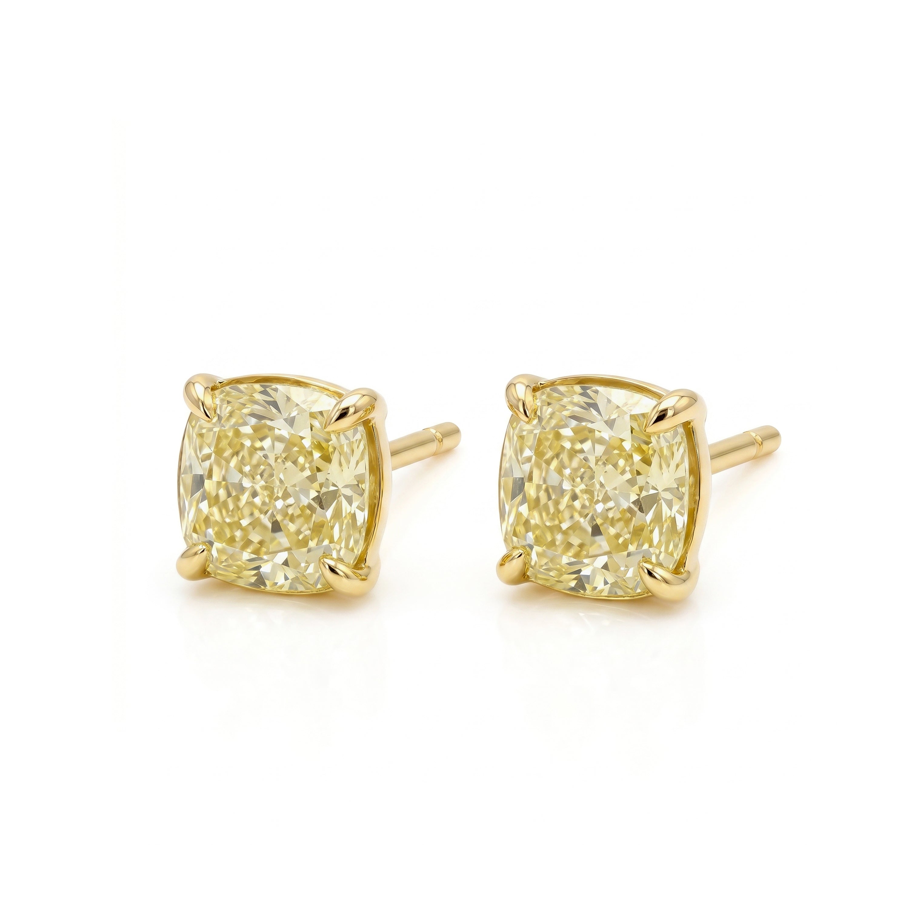Natural 2.02 CT Yellow Cushion Diamond Stud Earrings | GIA Certified