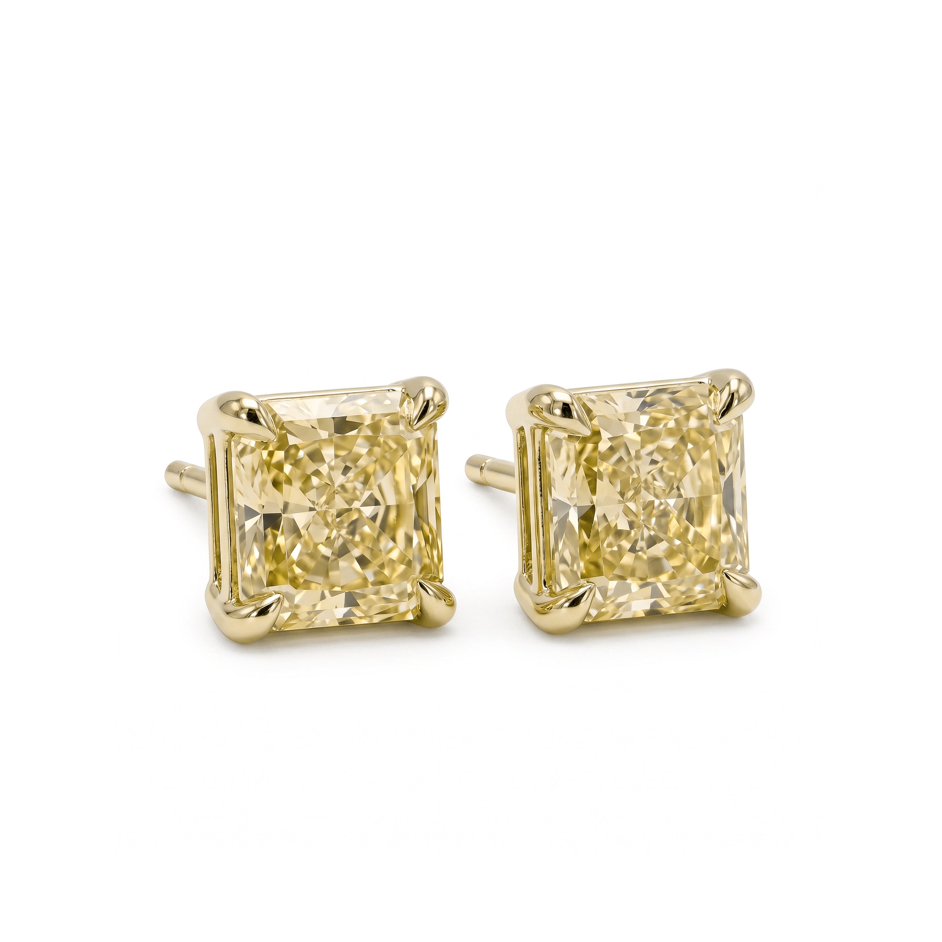 Natural 2.11 CT Yellow Radiant Diamond Stud Earring | GIA Certified