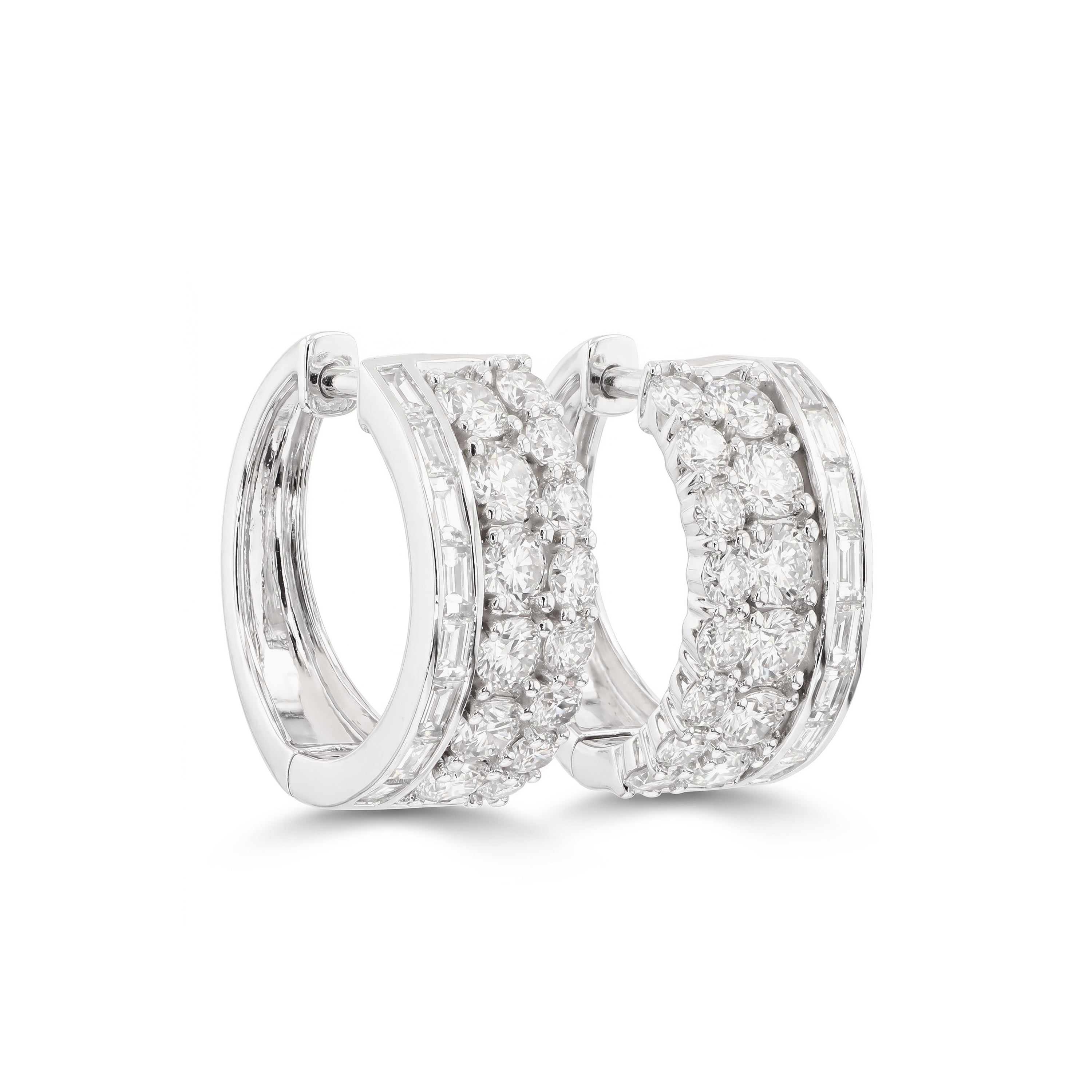 Natural Baguette & Round Diamond Huggie Earrings