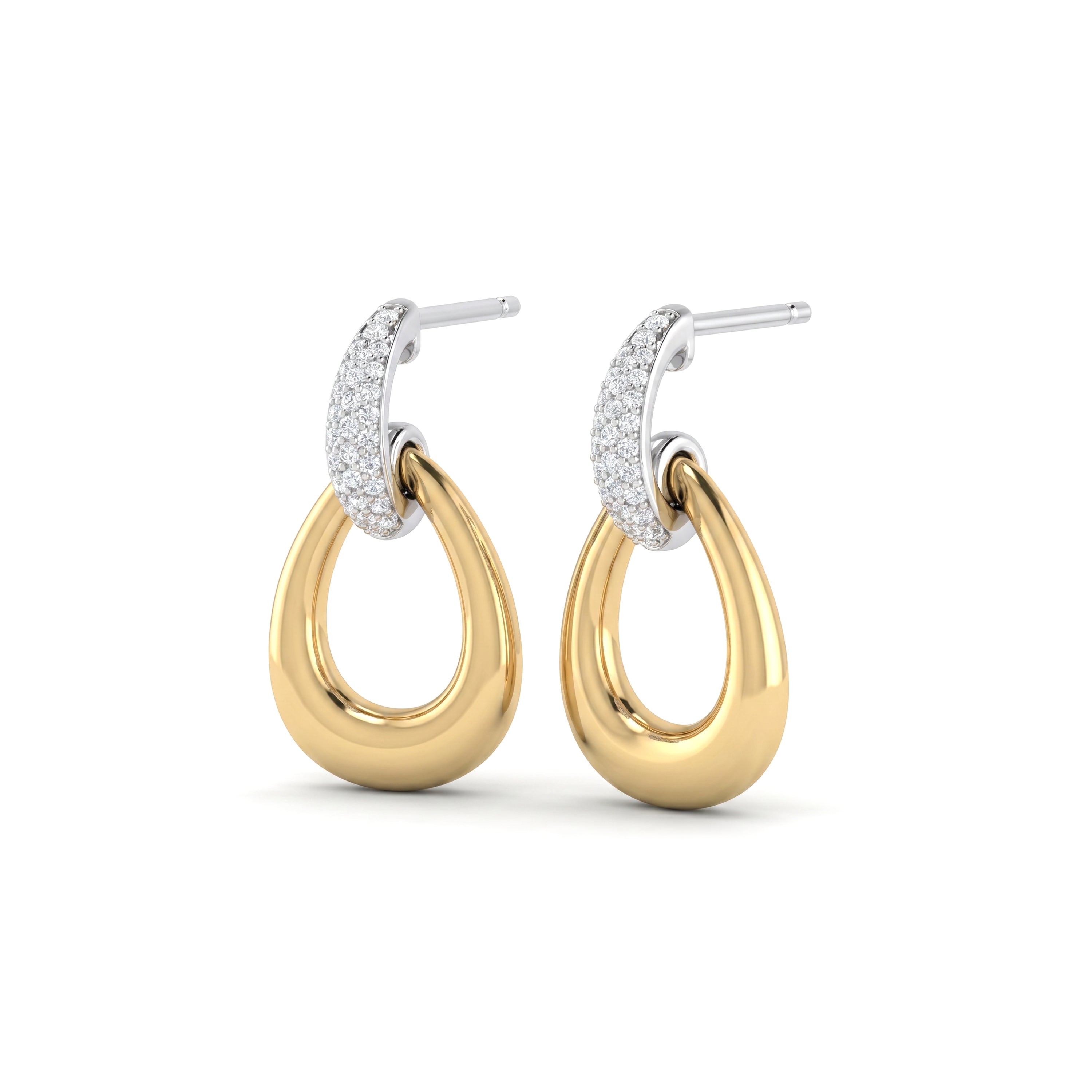 Natural Pavé Diamond Teardrop Gold Earrings