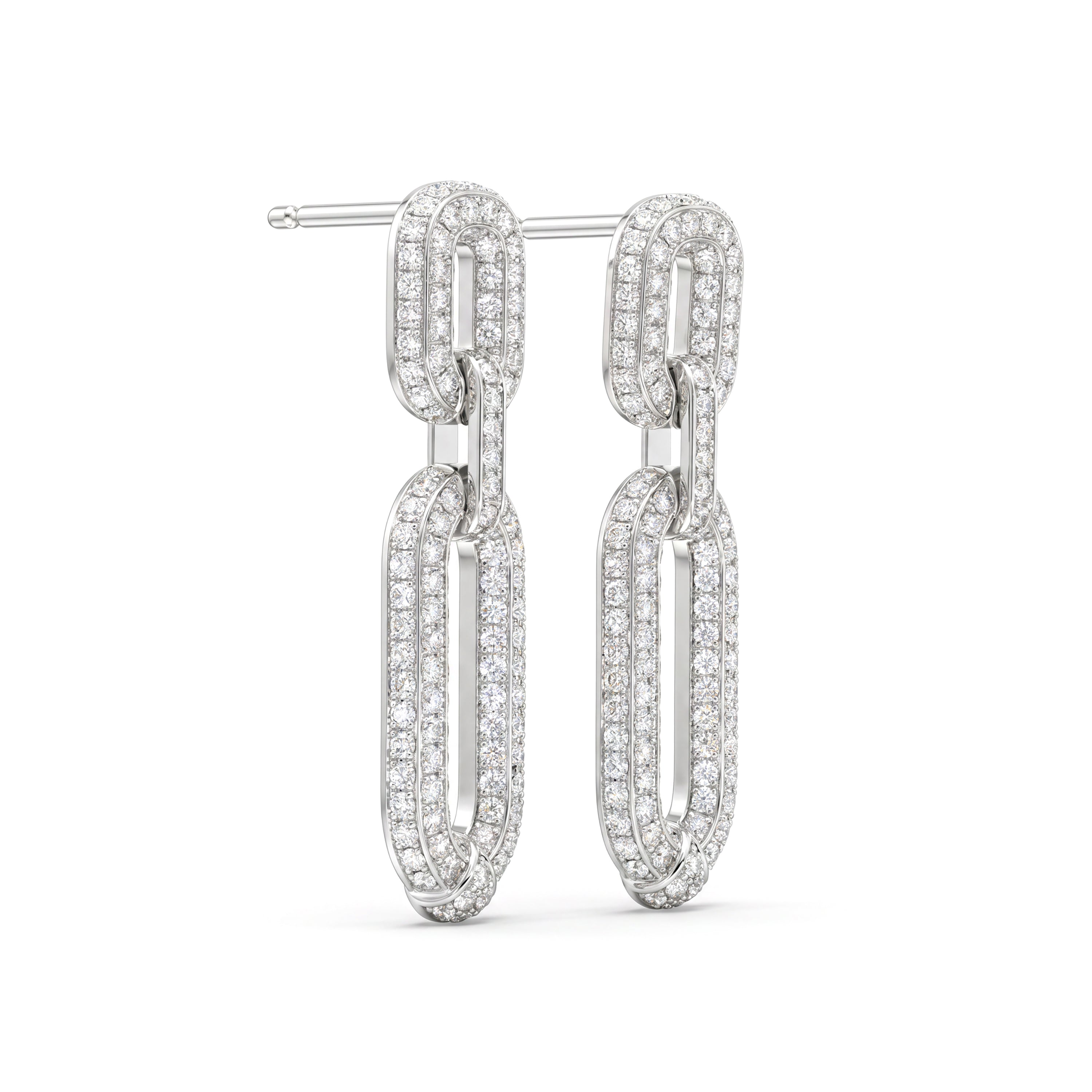 Natural Pavé Diamond Oval Link Earrings