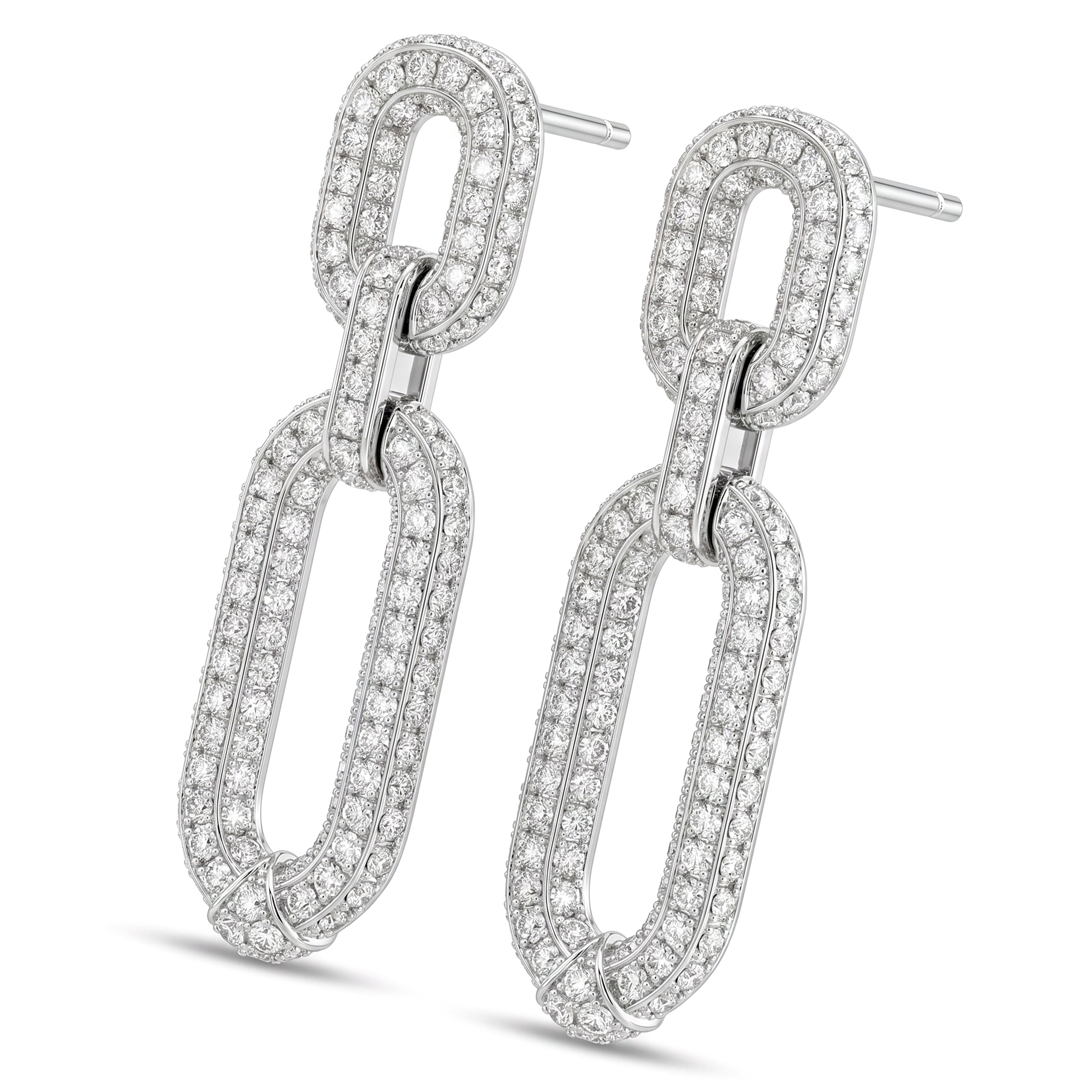 Natural Pavé Diamond Oval Link Earrings