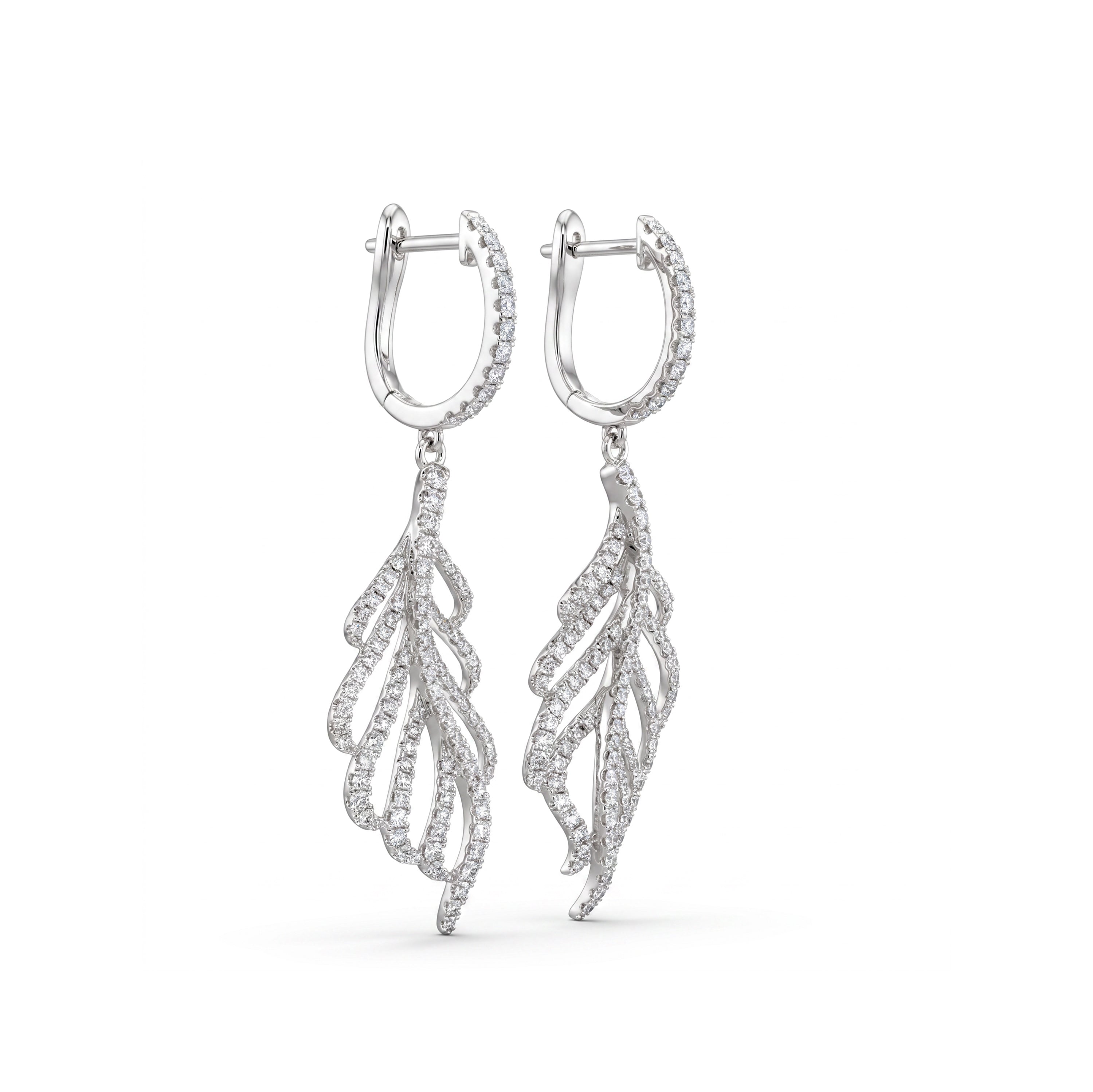 Natural Pavé Diamond Feather Earrings