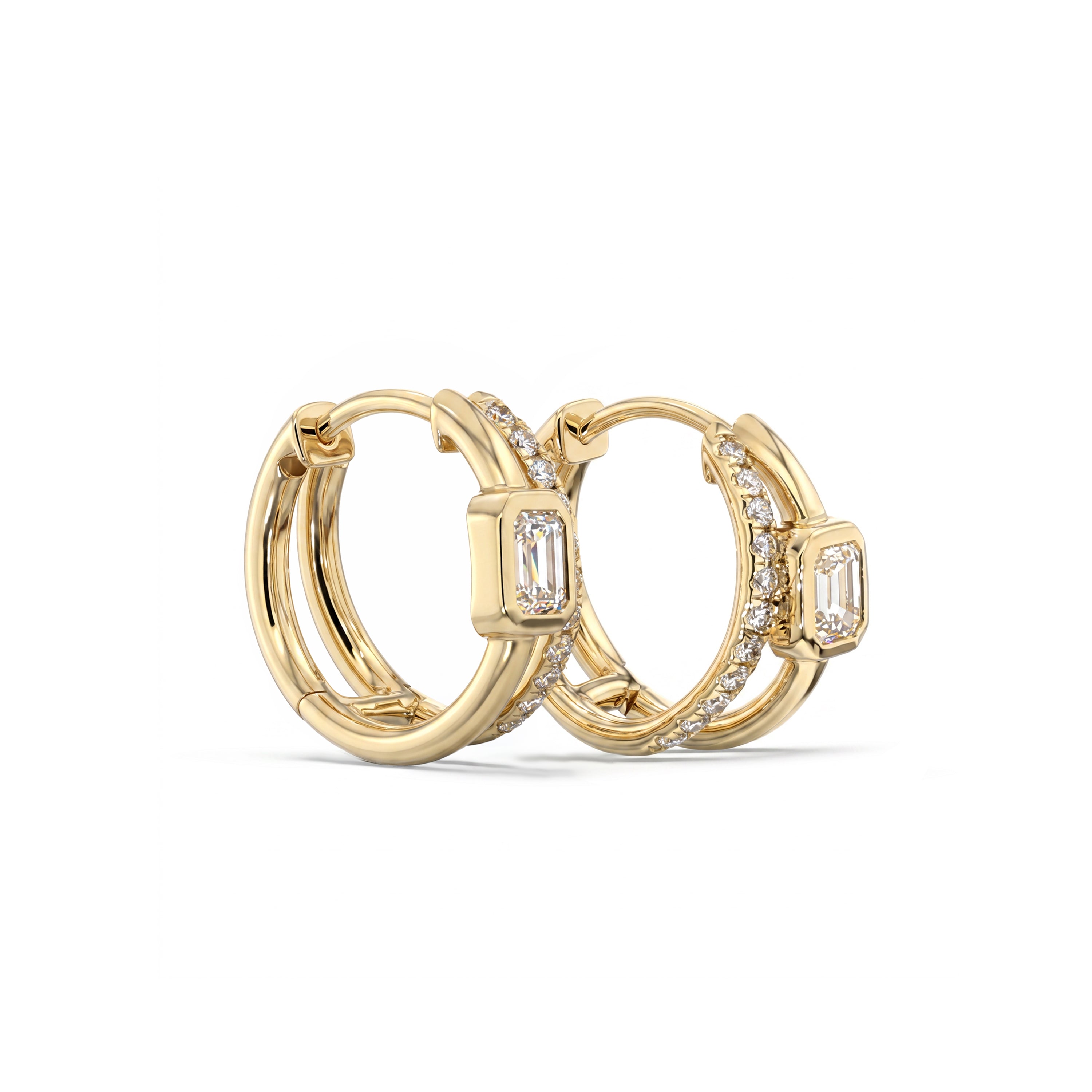 Natural Emerald Cut Diamond Bezel Split Hoop Earrings
