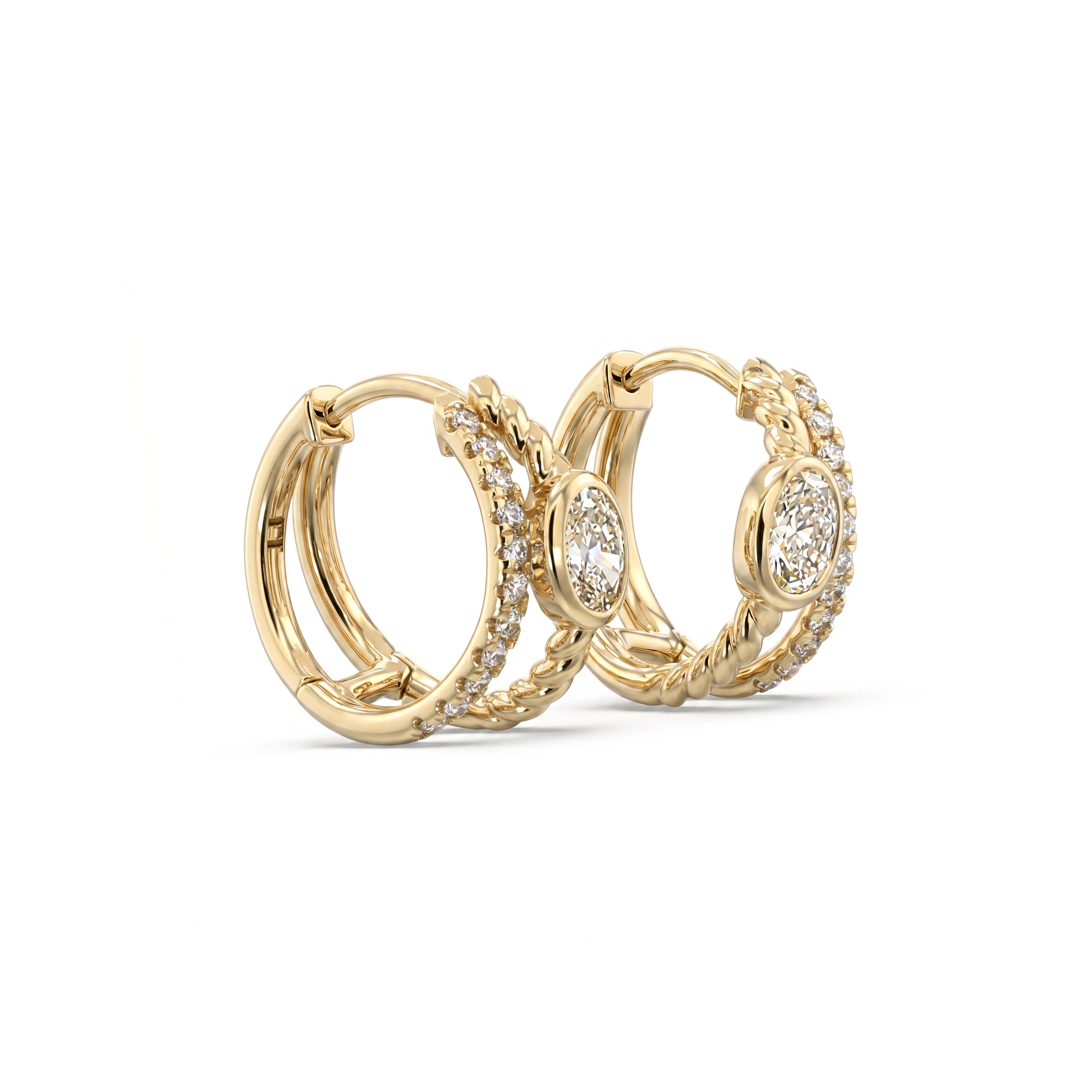 Natural Oval Diamond Bezel Split Hoop Earrings