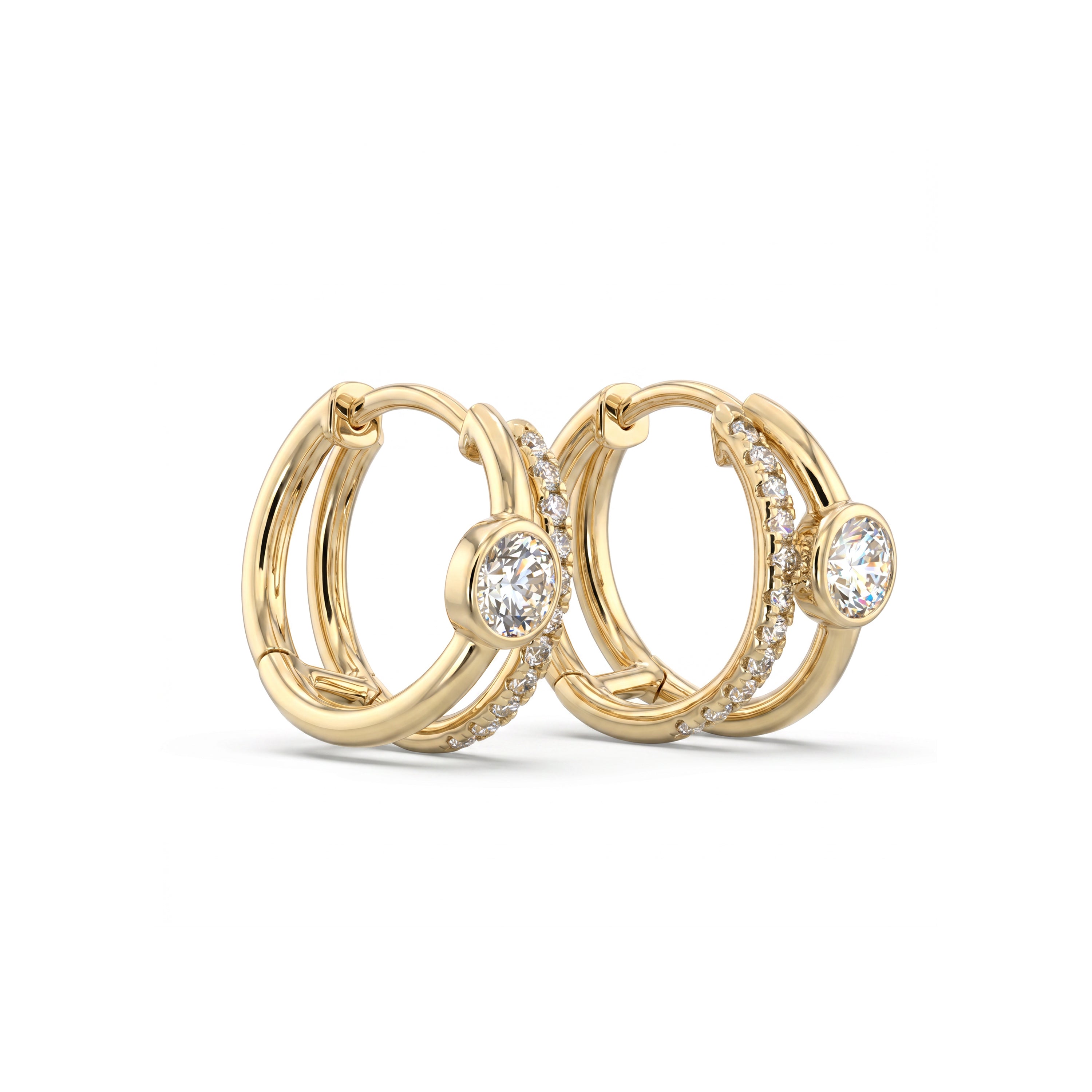 Natural Diamond Bezel Split Hoop Earrings