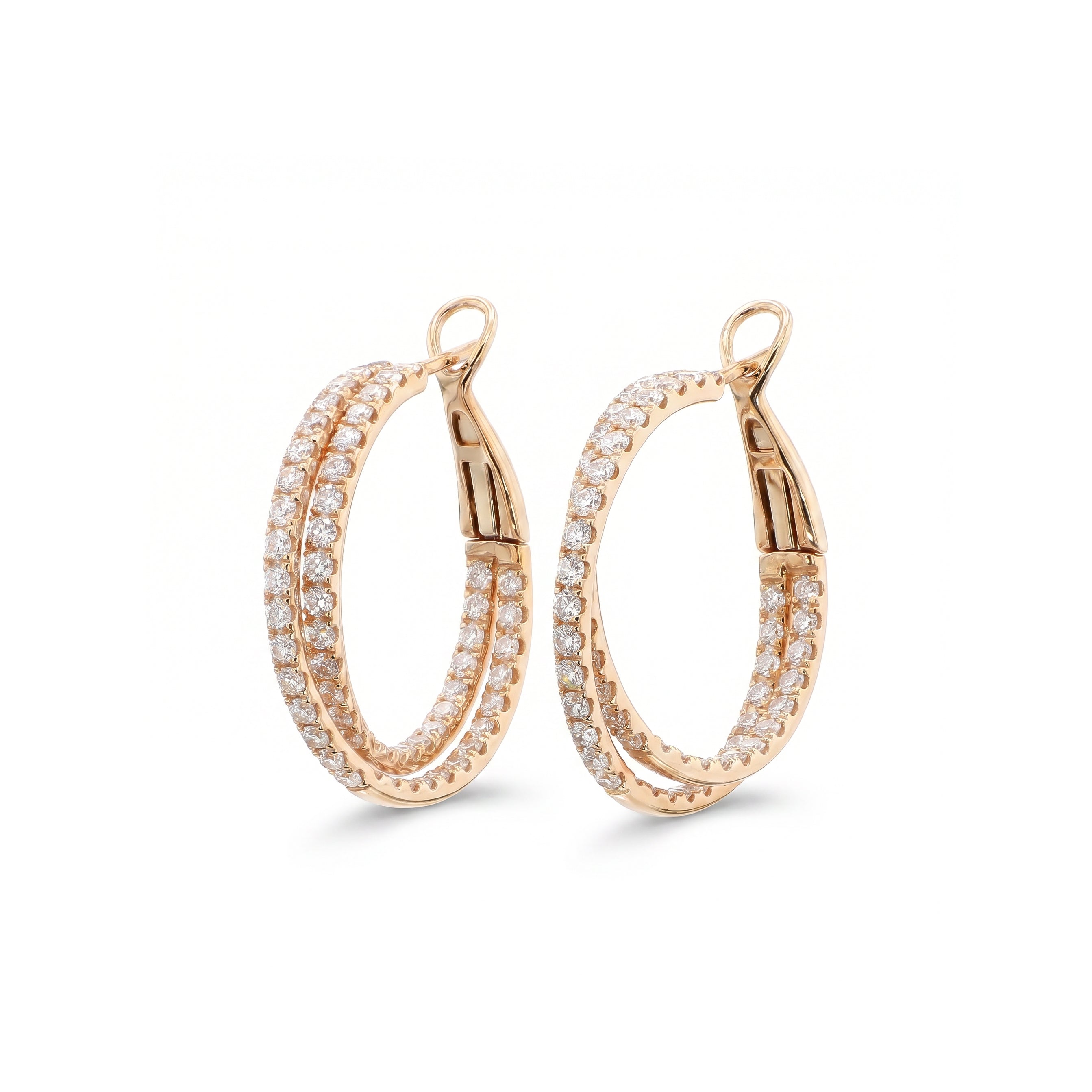 Natural Diamond Crossover Hoop Earrings | Rose Gold