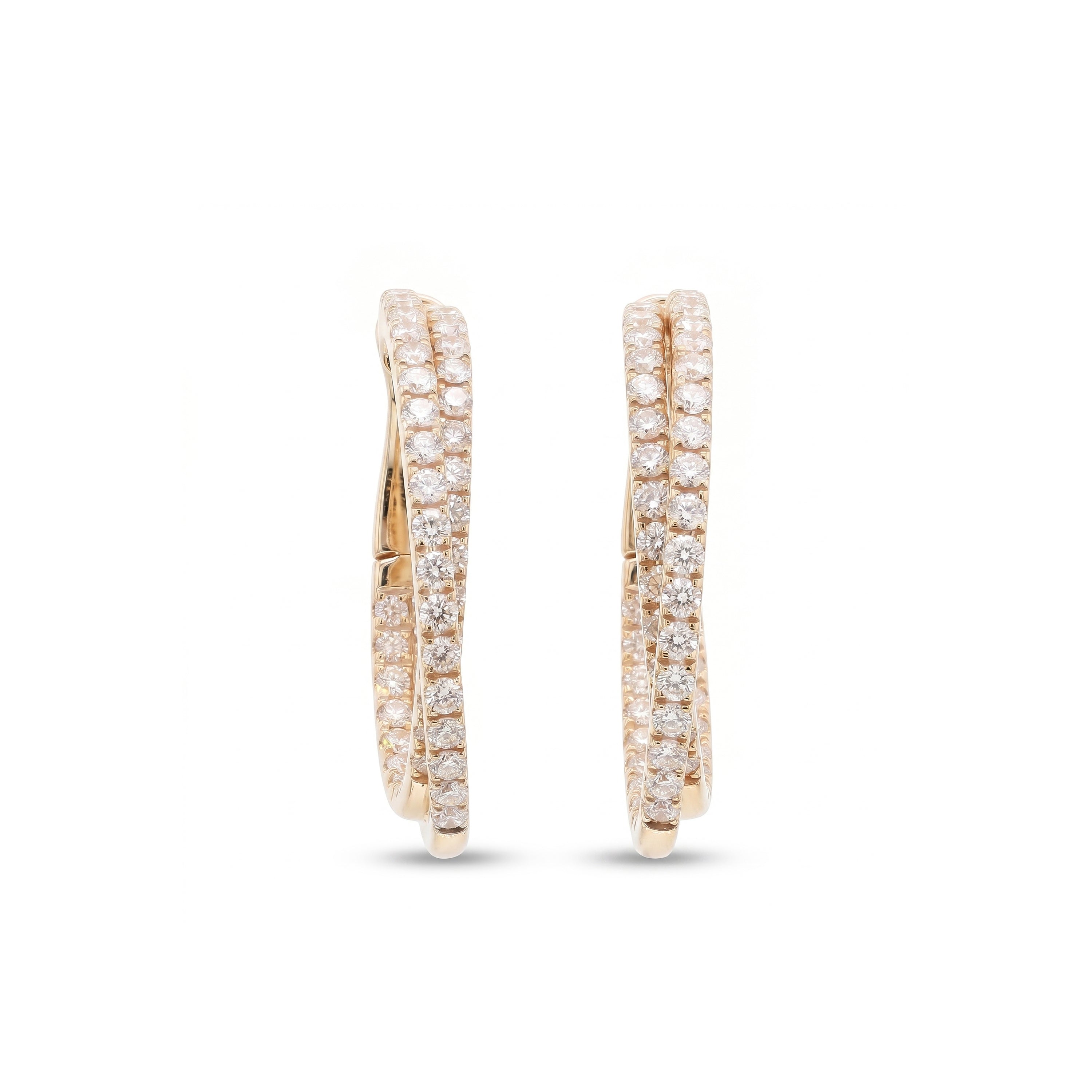 Natural Diamond Crossover Hoop Earrings | Rose Gold