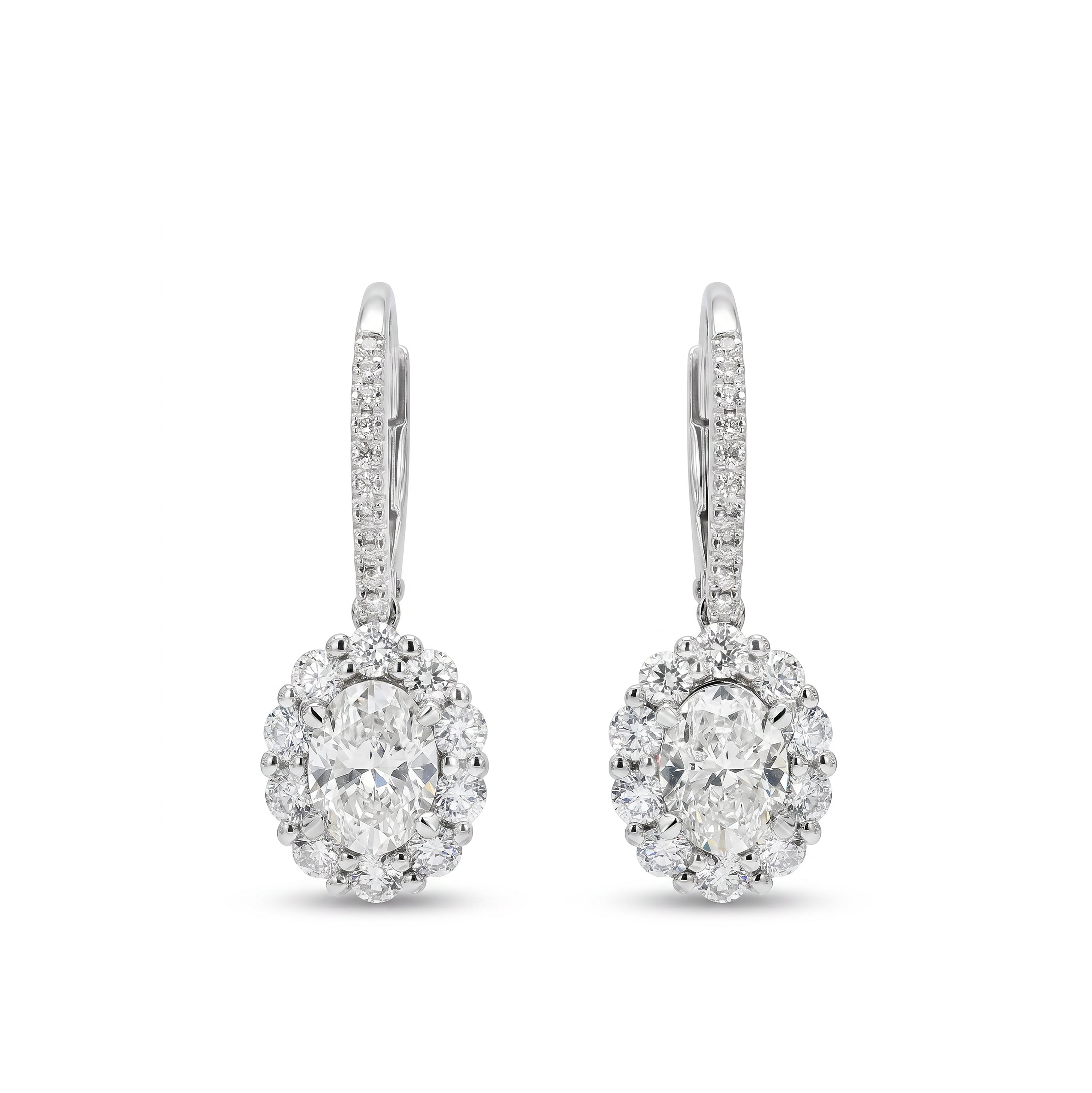 Natural Oval Diamond Halo Drop Earrings | GIA Certified