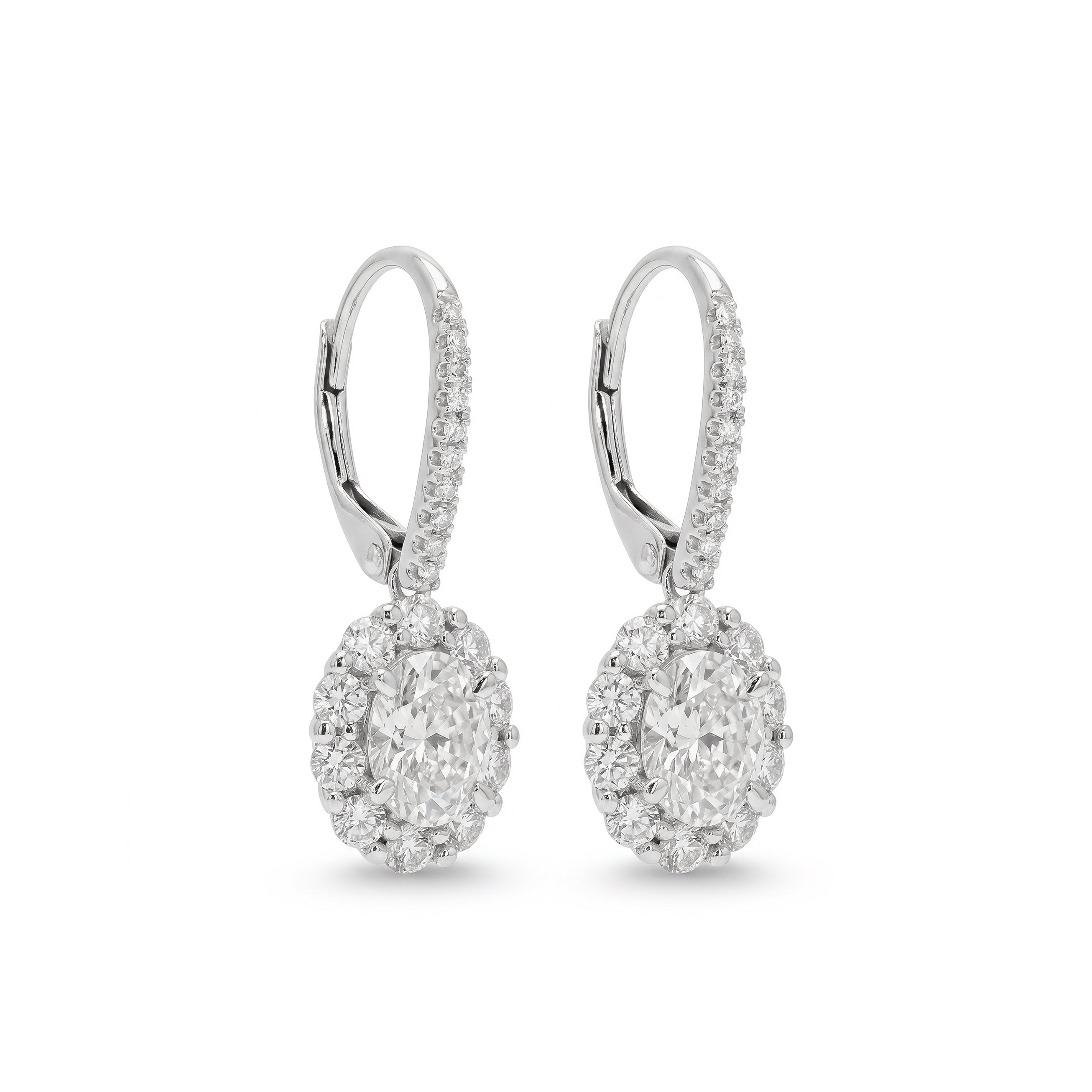 Natural Oval Diamond Halo Drop Earrings | GIA Certified