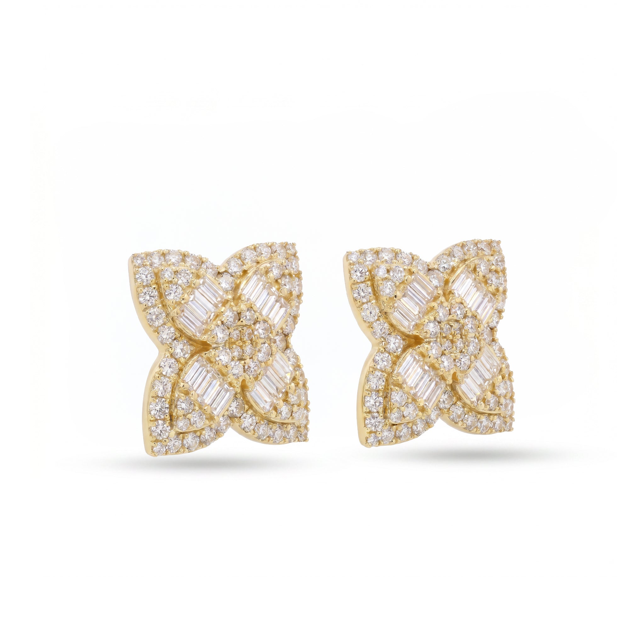 Natural Baguette Diamond Clover Earrings