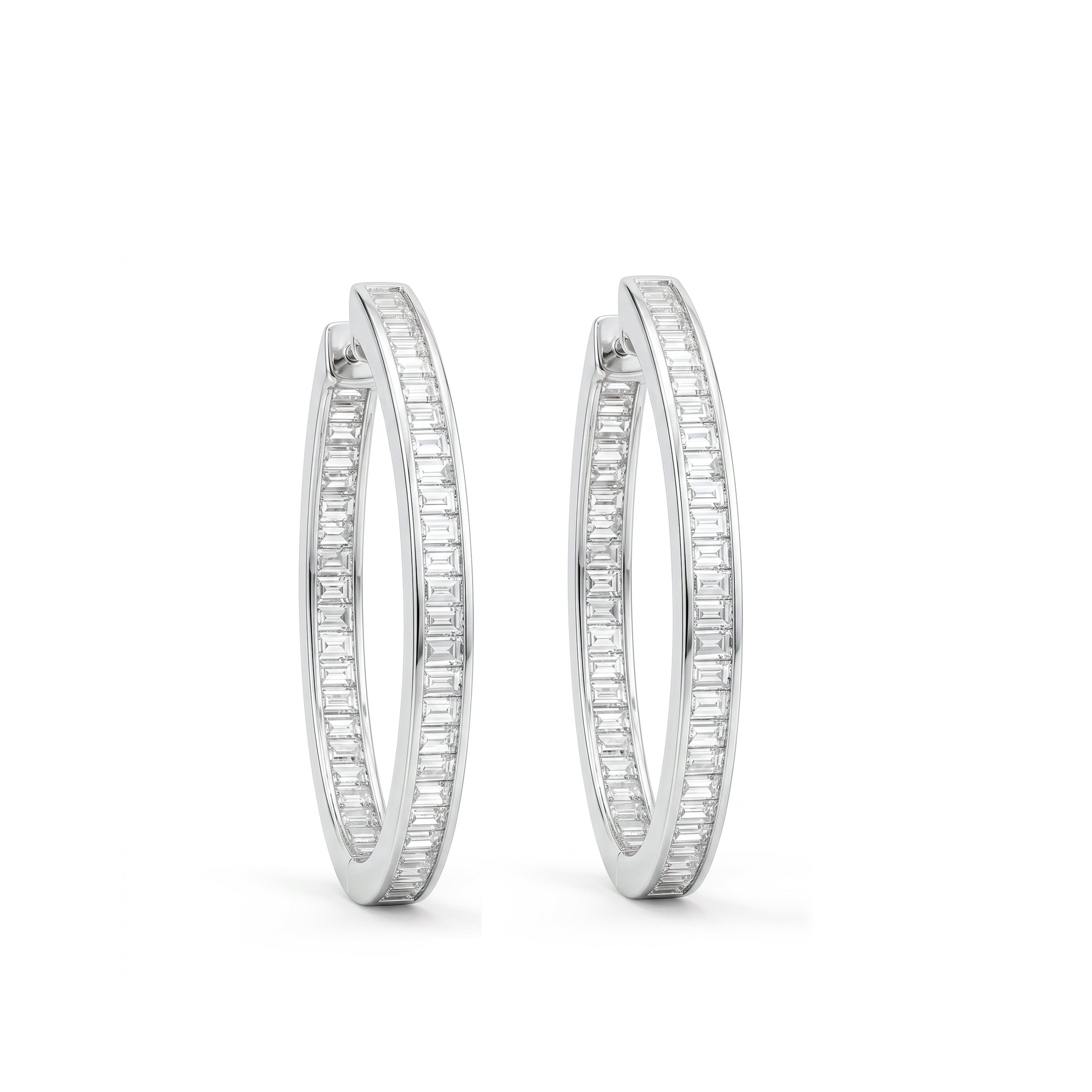 Natural Baguette Diamond Hoop Earrings