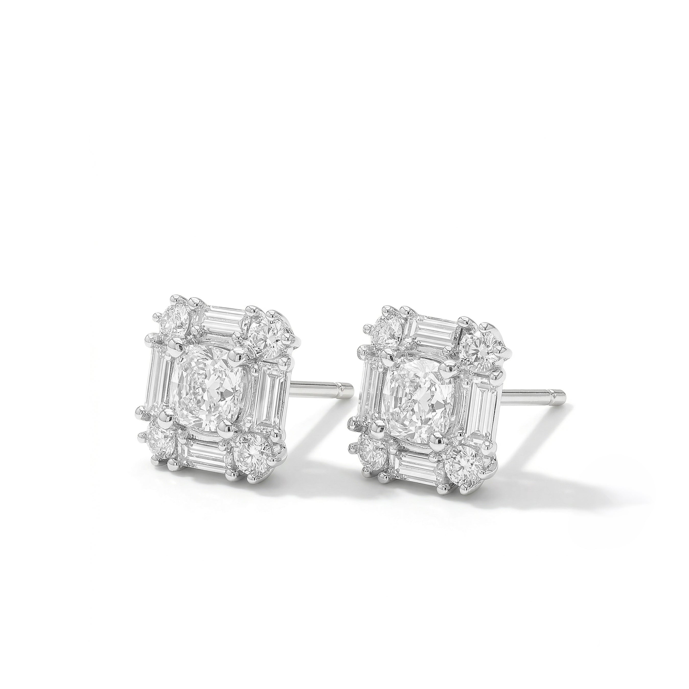 Natural White Cushion Diamond Halo Earrings | GIA Certified