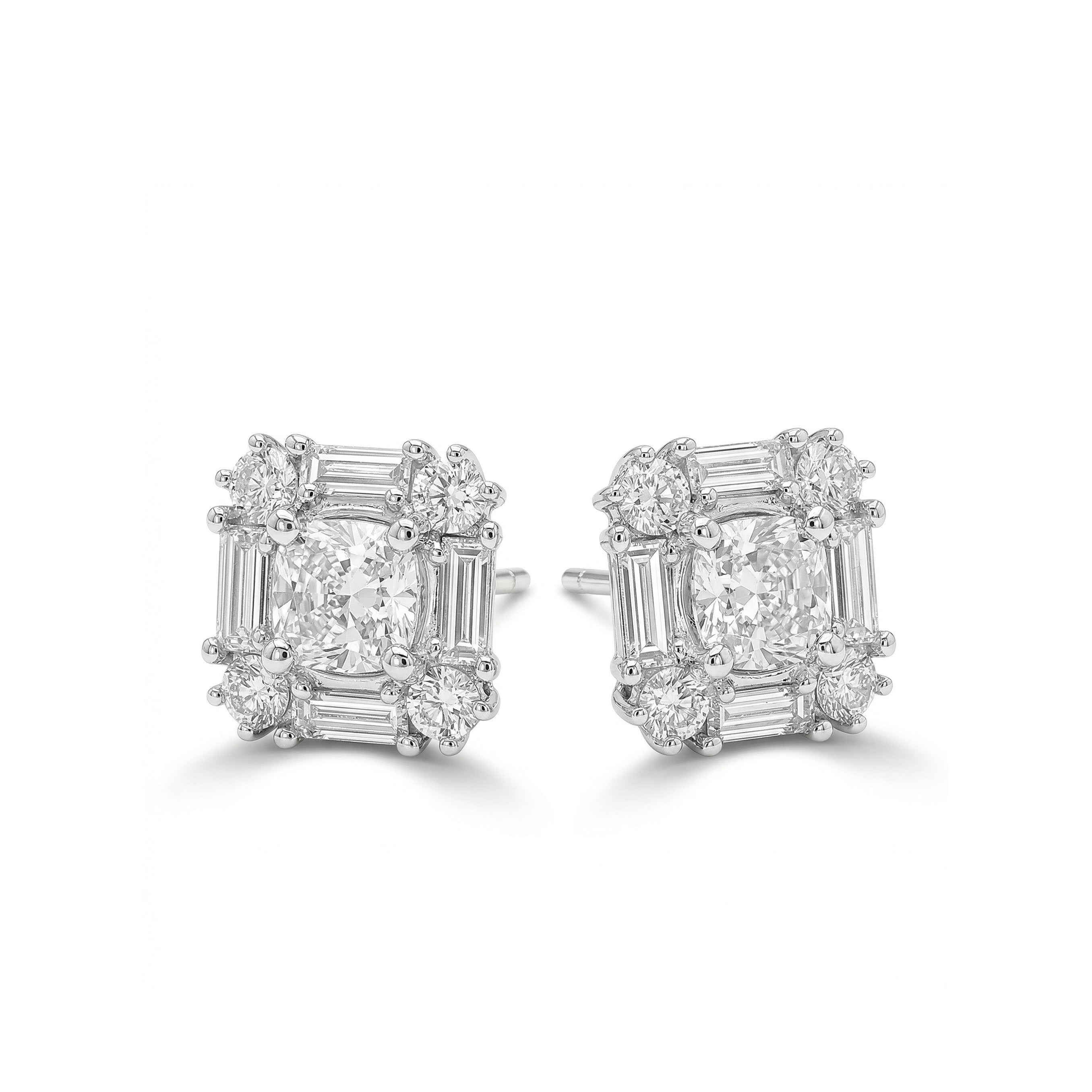 Natural White Cushion Diamond Halo Earrings | GIA Certified