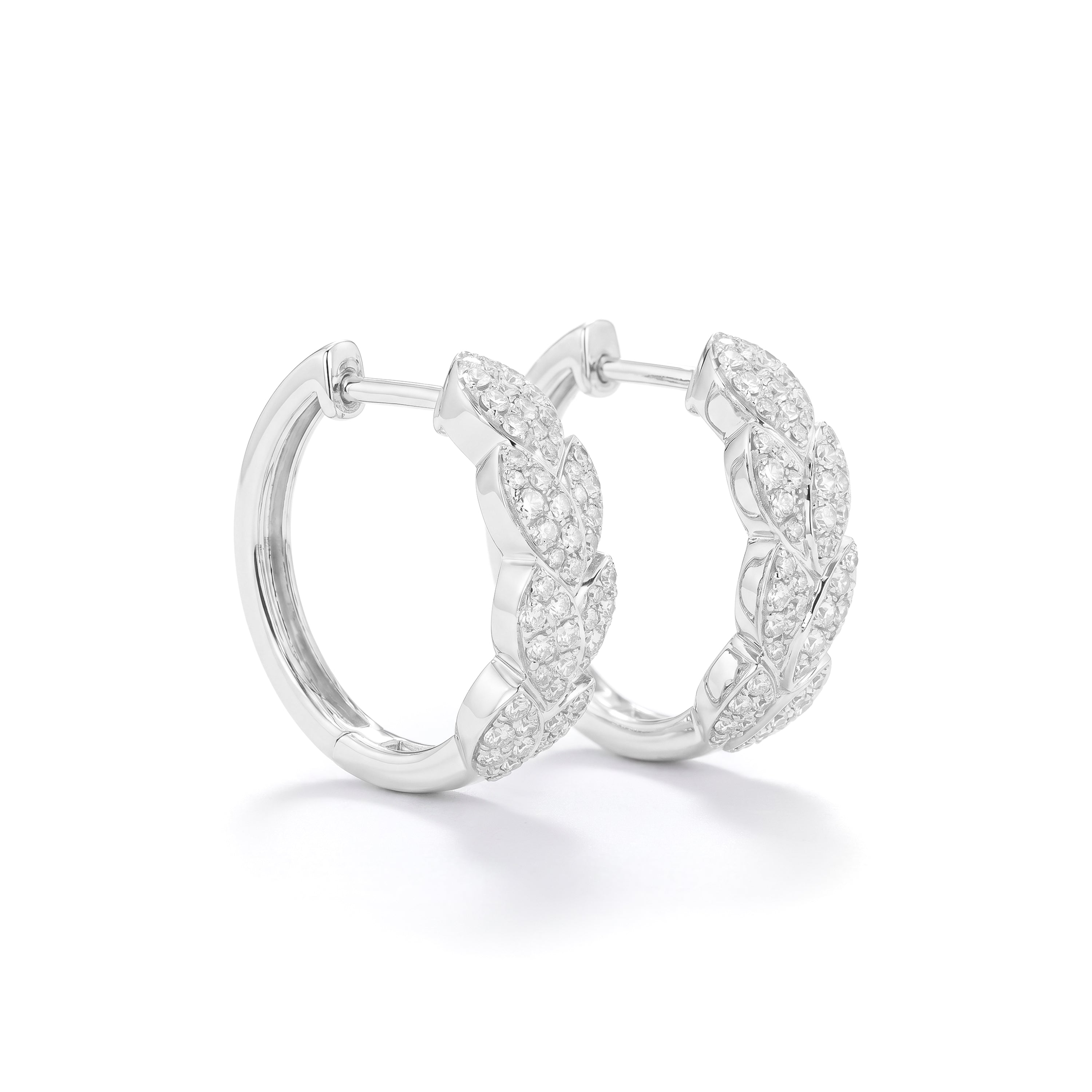 Natural Pavé Diamond Leaf Huggie Earrings