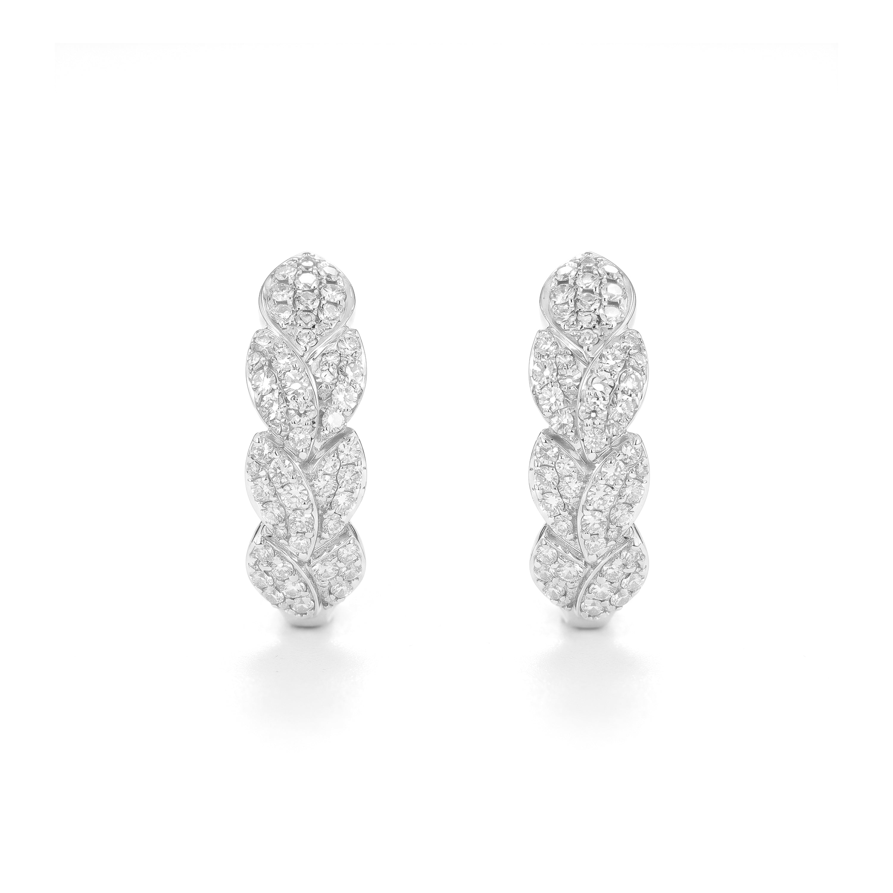Natural Pavé Diamond Leaf Huggie Earrings