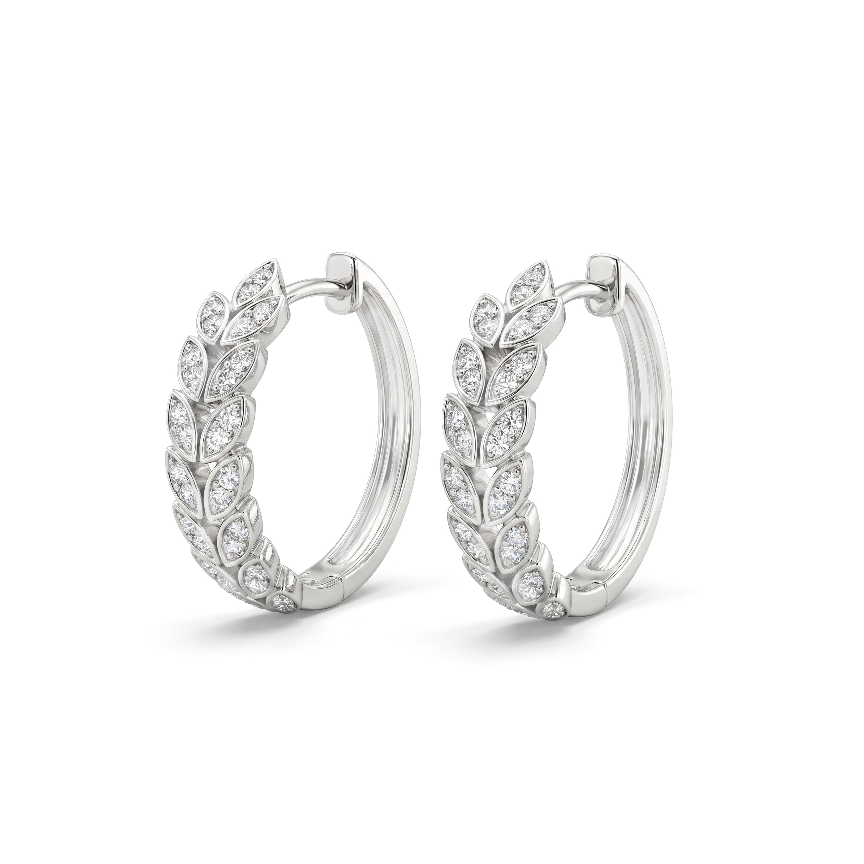 Natural Diamond Leaf Hoop Earrings