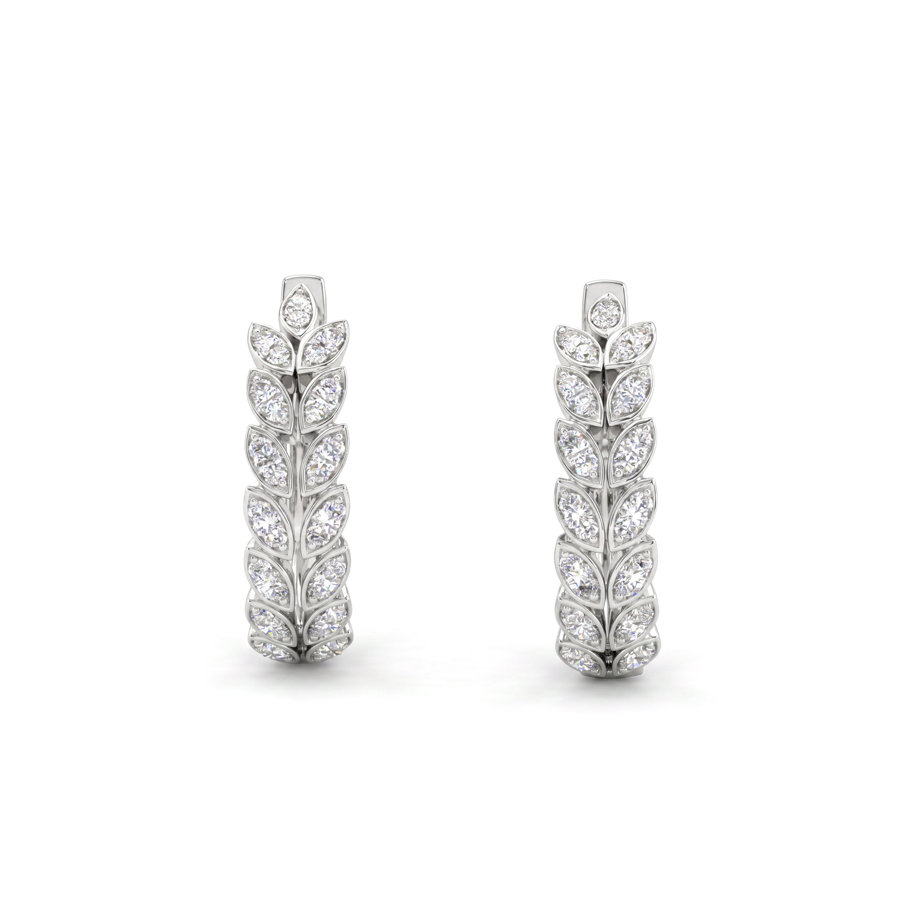 Natural Diamond Leaf Hoop Earrings