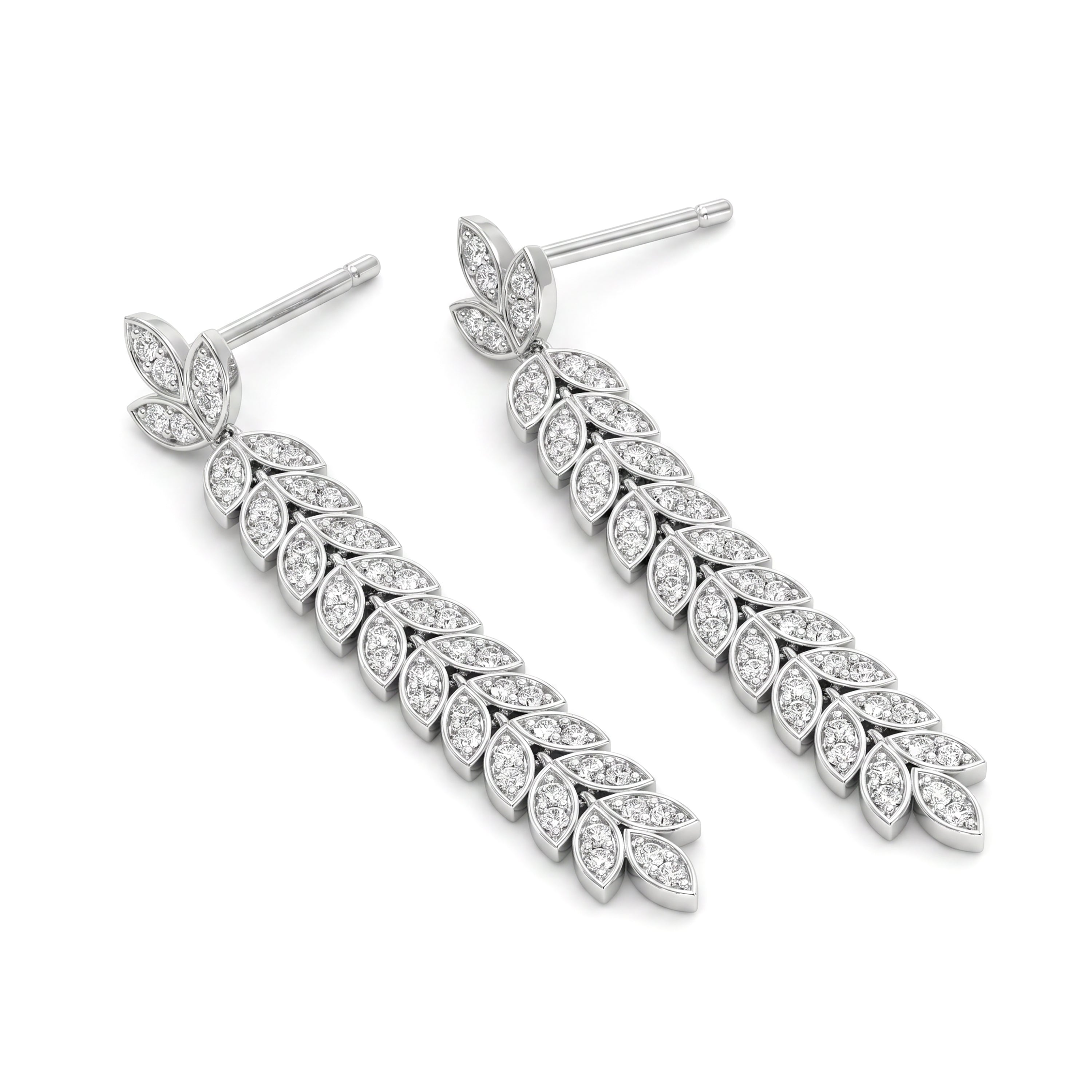 Natural Diamond Leaf Drop Earrings