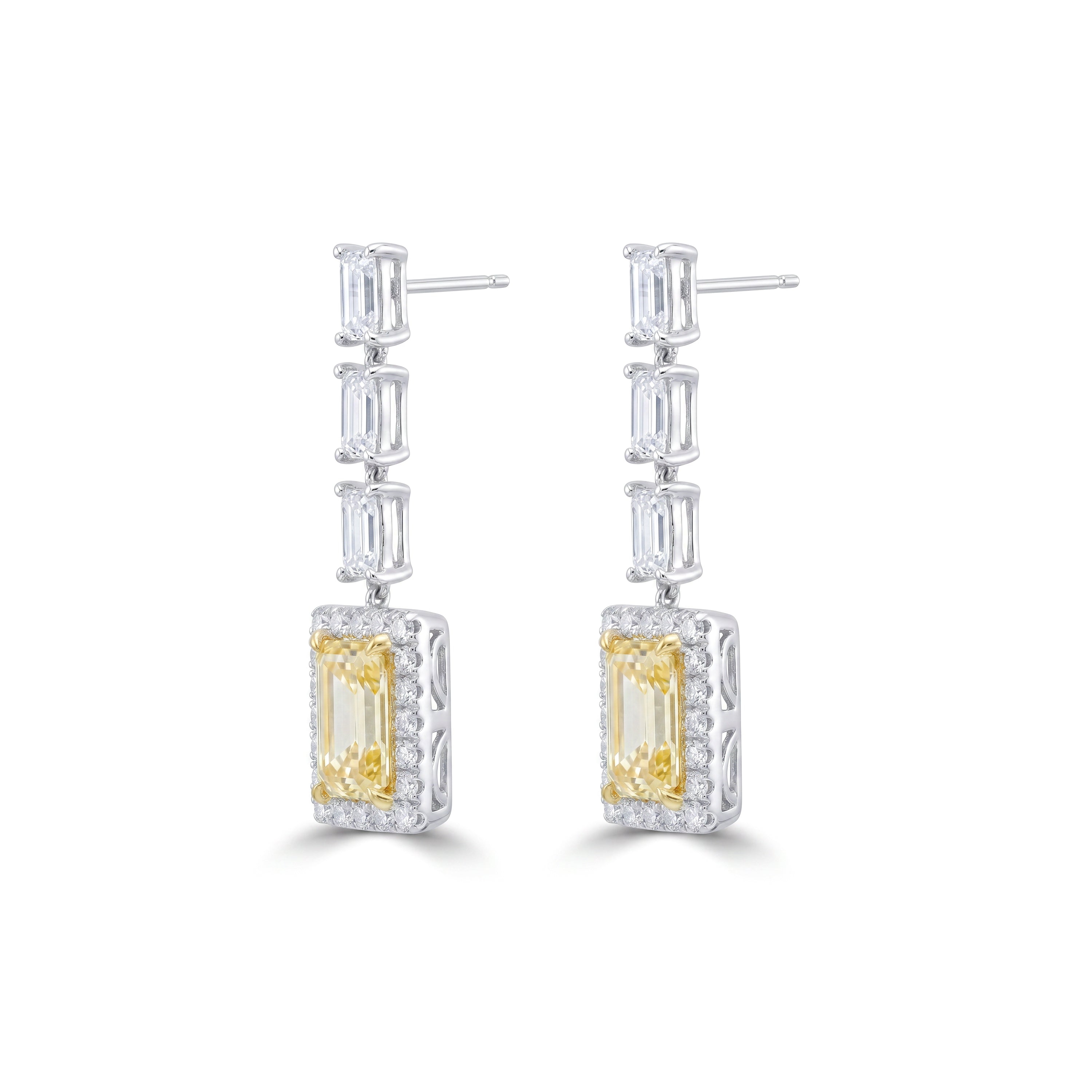 Natural Yellow Diamond Halo Drop Earring