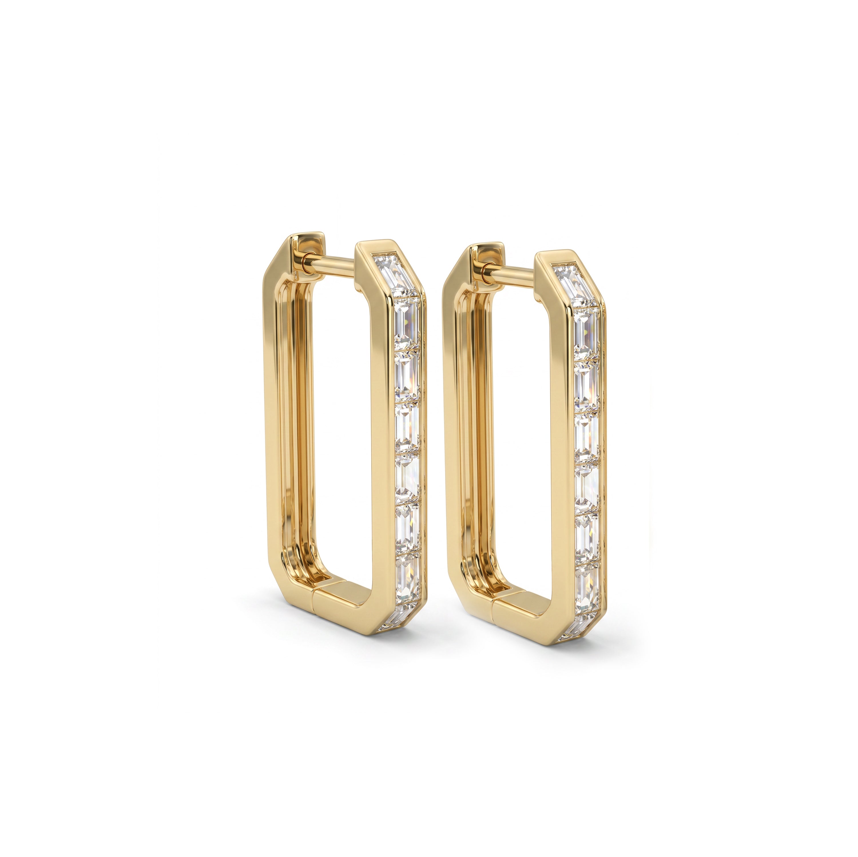 Natural Baguette Diamond Angled Hoop Earrings