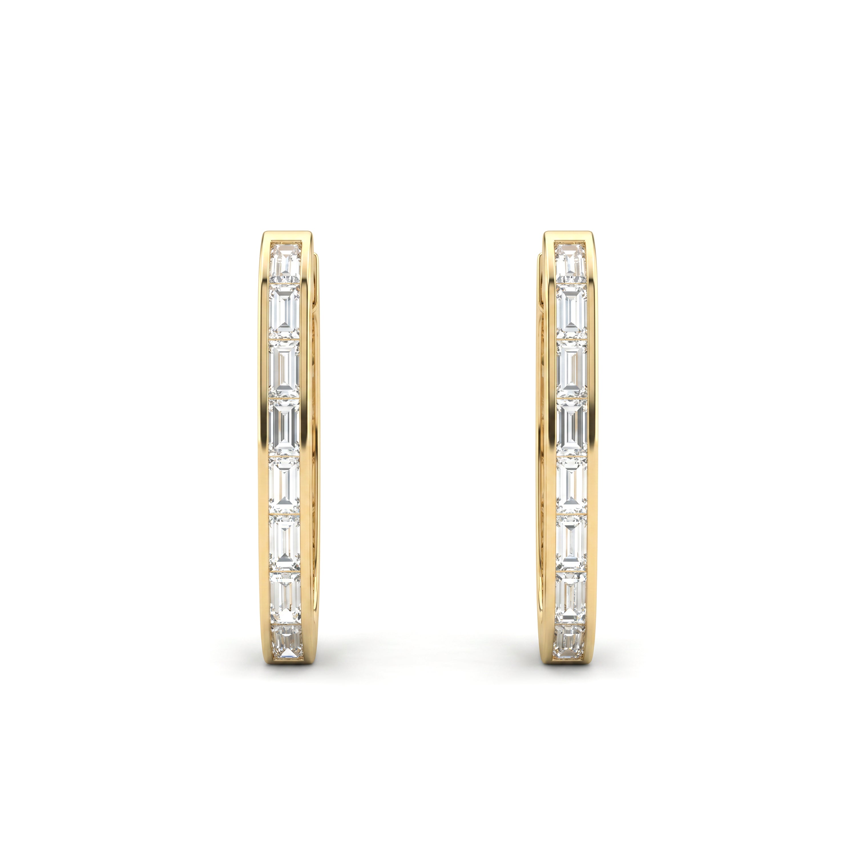 Natural Baguette Diamond Angled Hoop Earrings