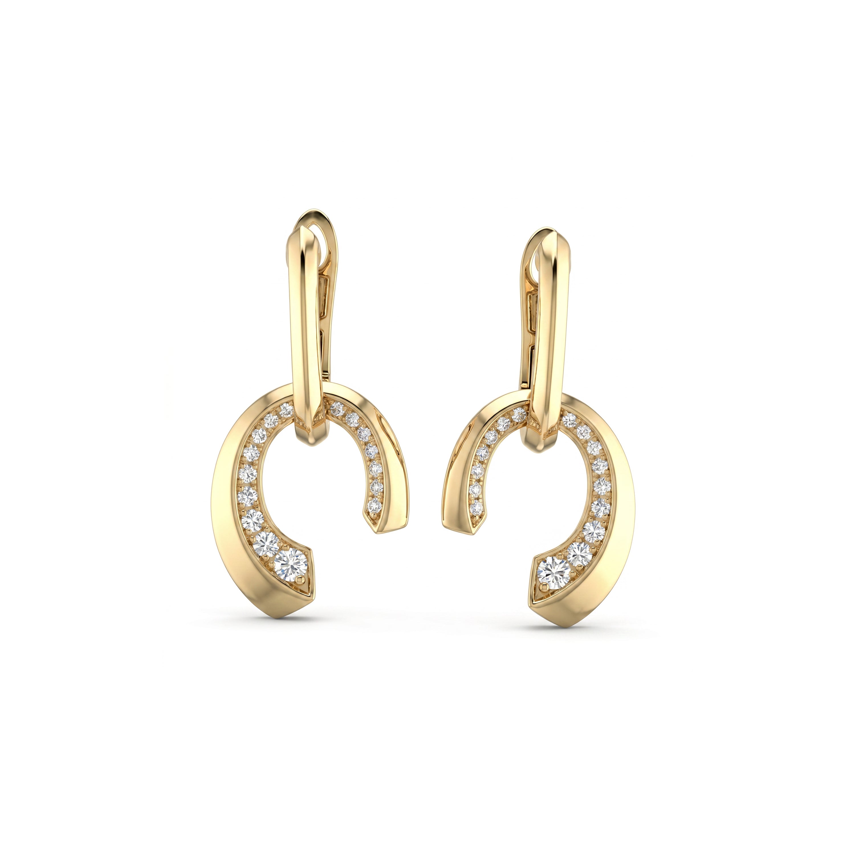Natural Diamond & Golden Horseshoe Earrings