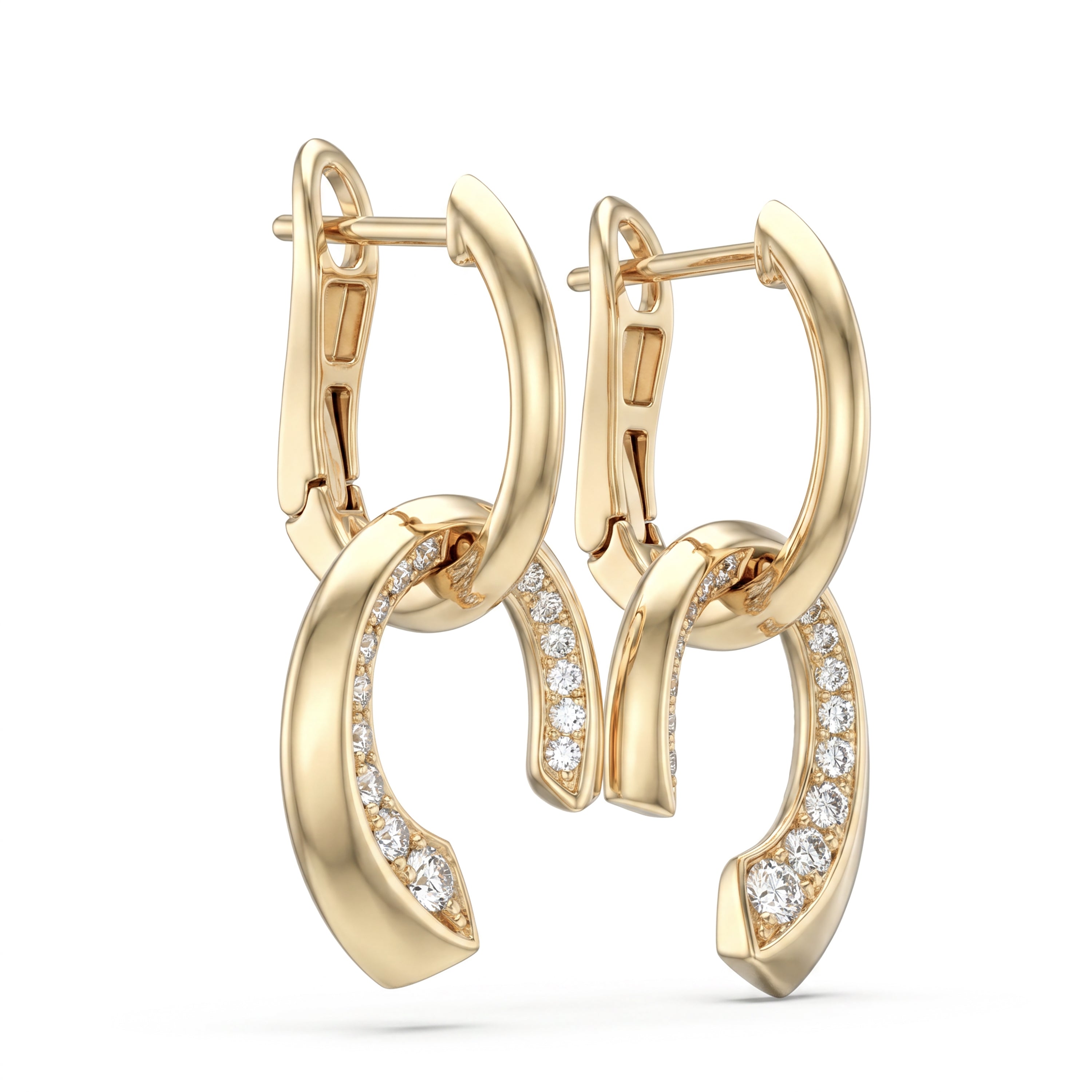 Natural Diamond & Golden Horseshoe Earrings