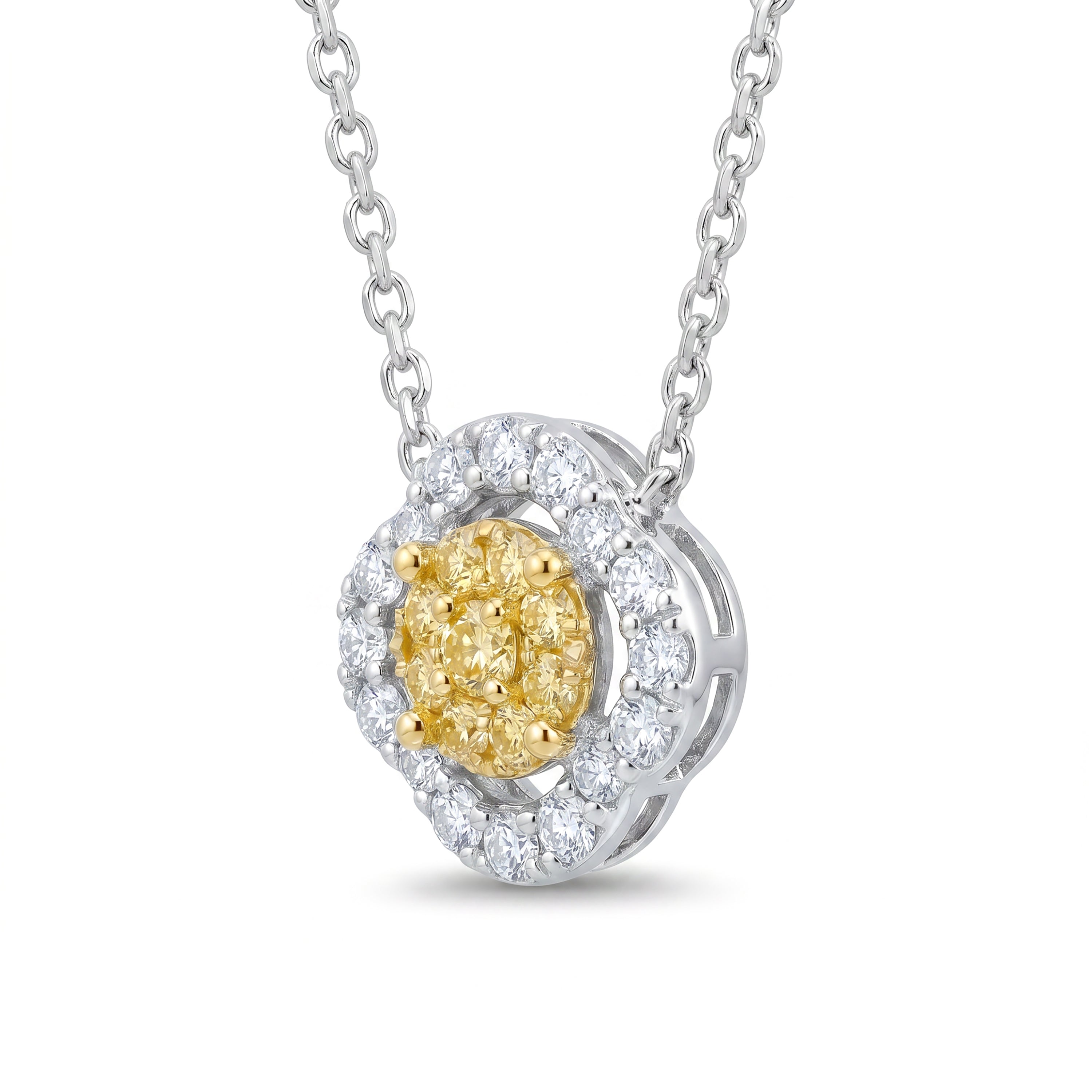Natural Yellow Pavé Diamond Clover Necklace