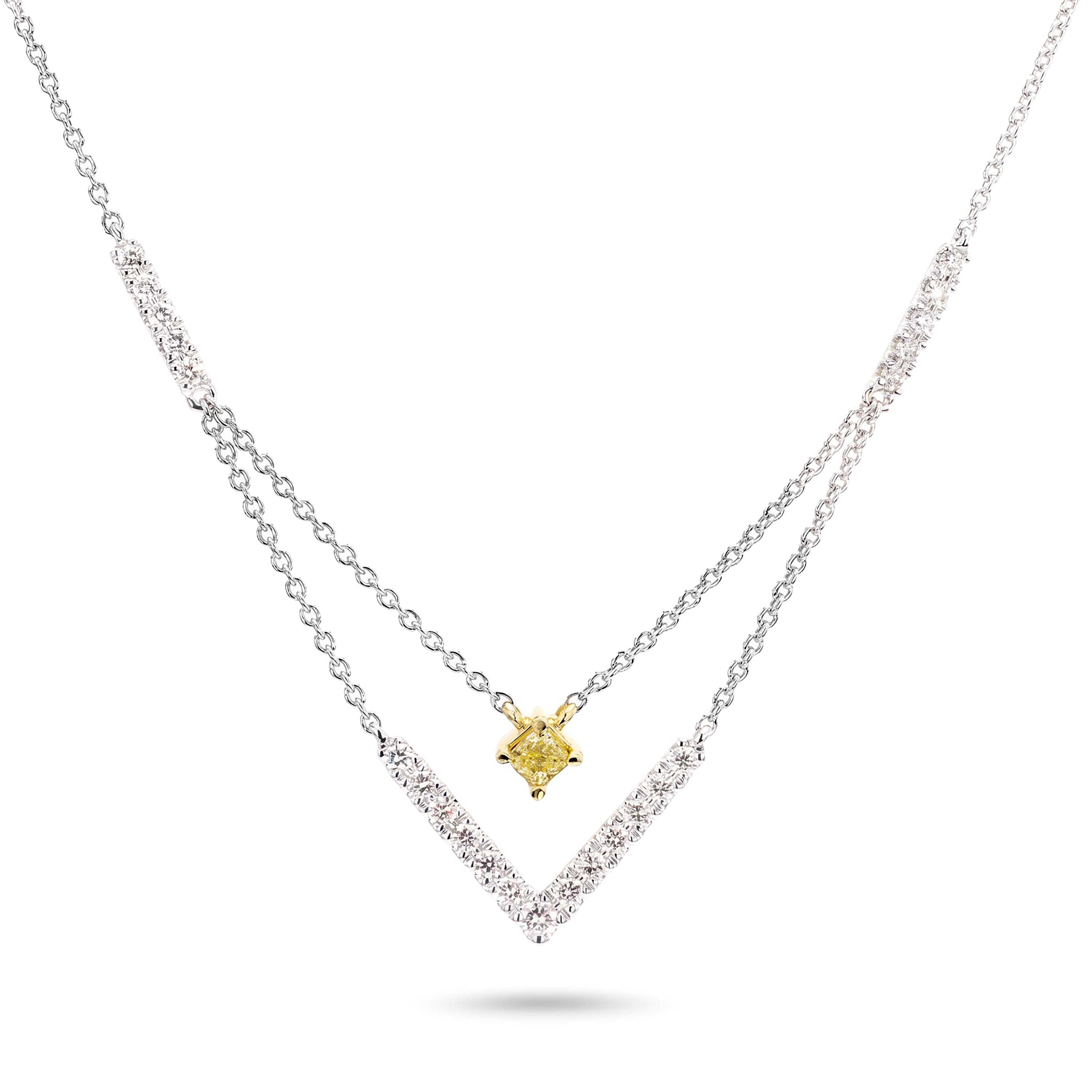 Natural Yellow Cushion Diamond V Necklace