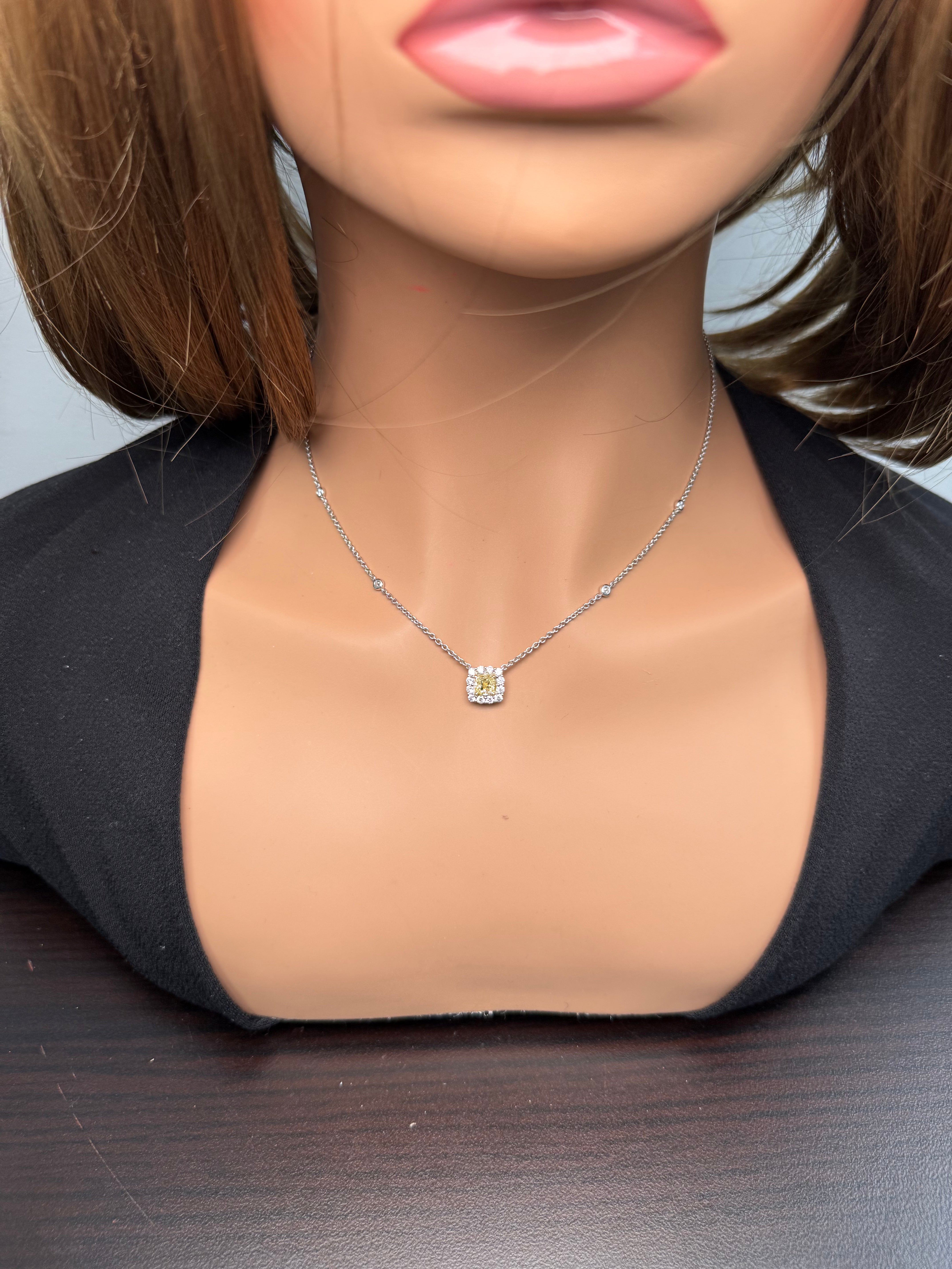 Natural Yellow Cushion Diamond Necklace