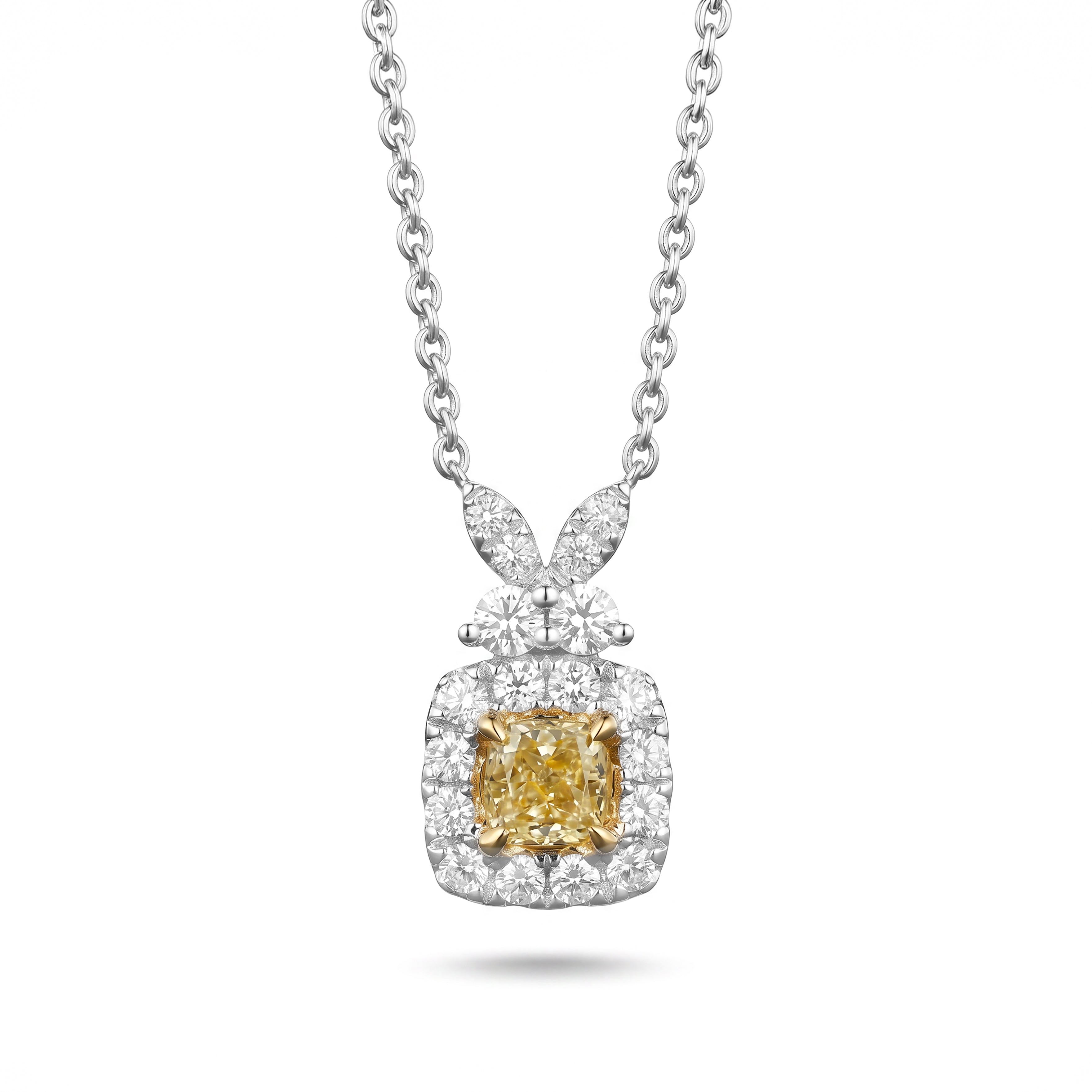 Natural Yellow Cushion Diamond Necklace