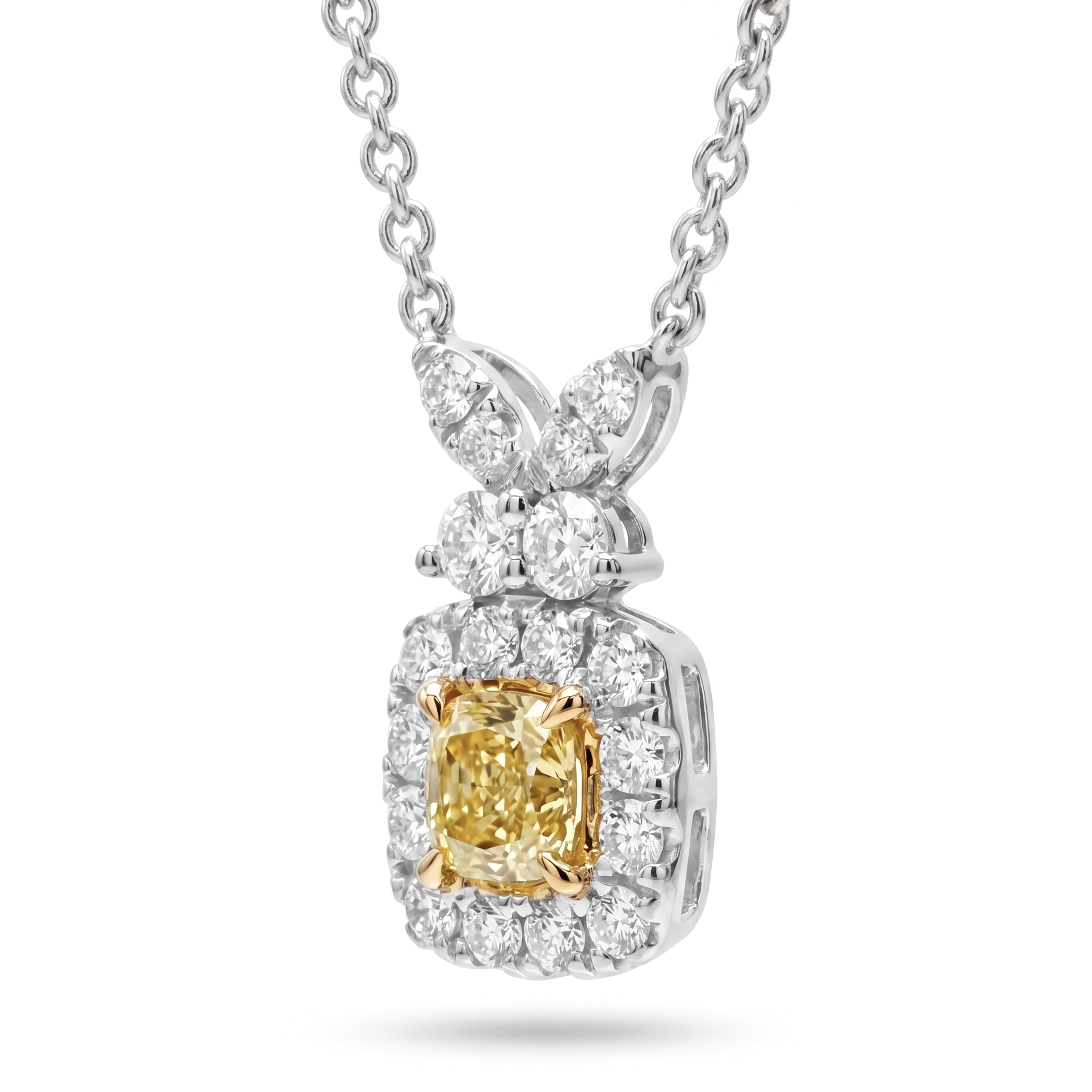 Natural Yellow Cushion Diamond Necklace