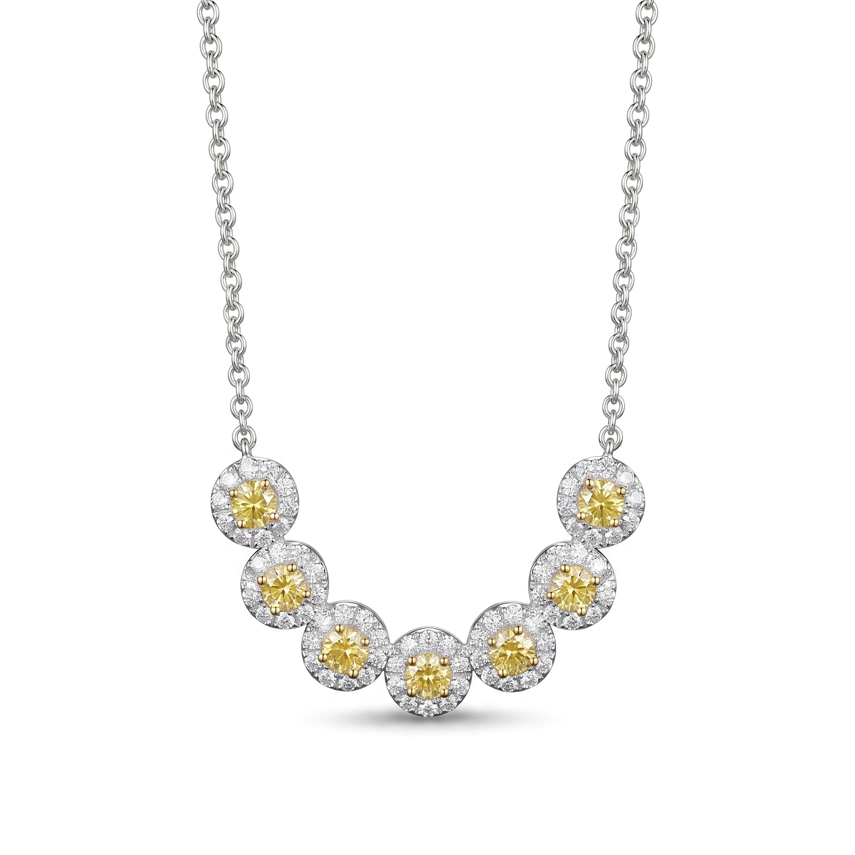 Natural Yellow Round Diamond Halo Necklace