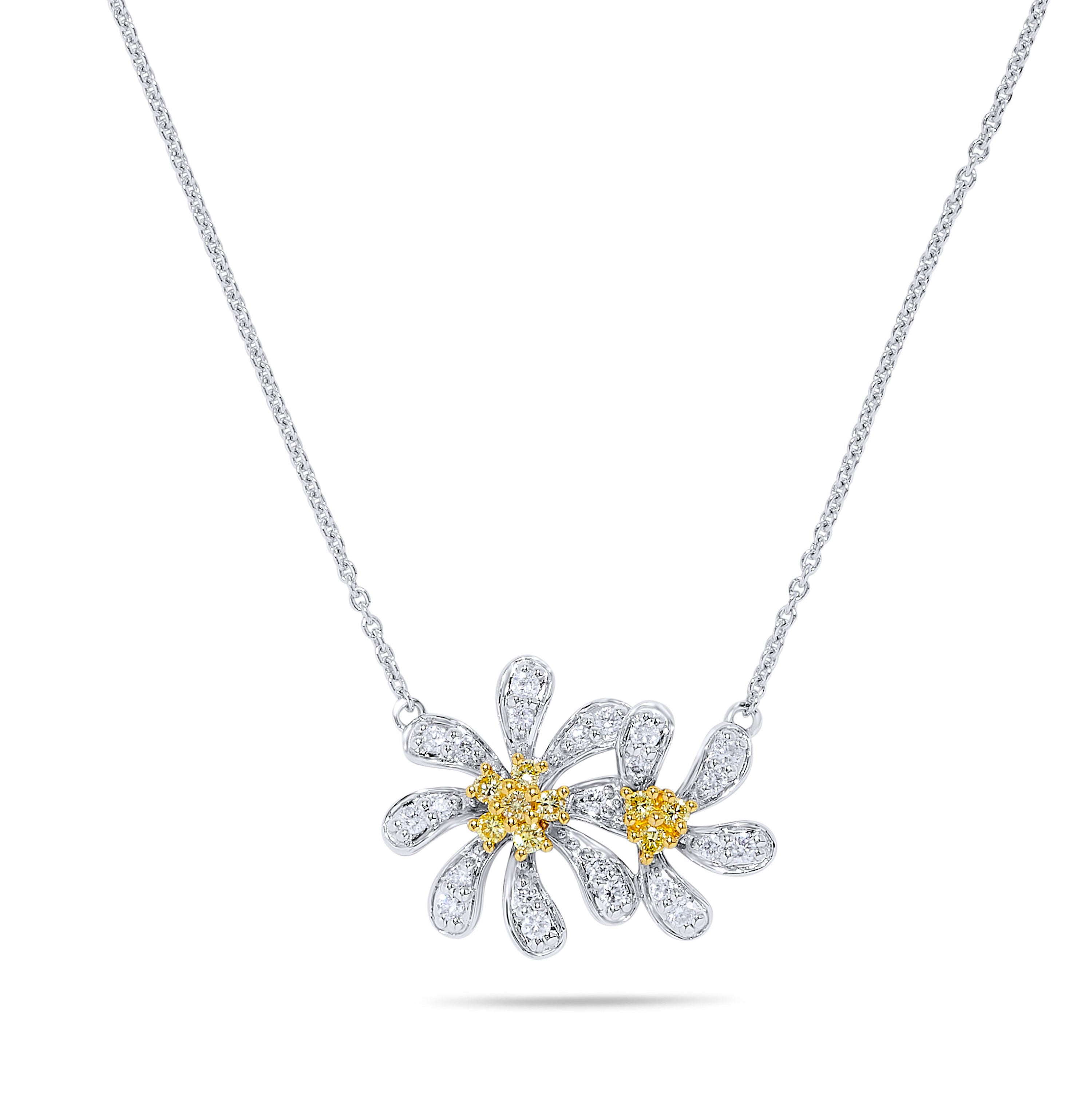 Yellow Round & White Diamond Flower Necklace