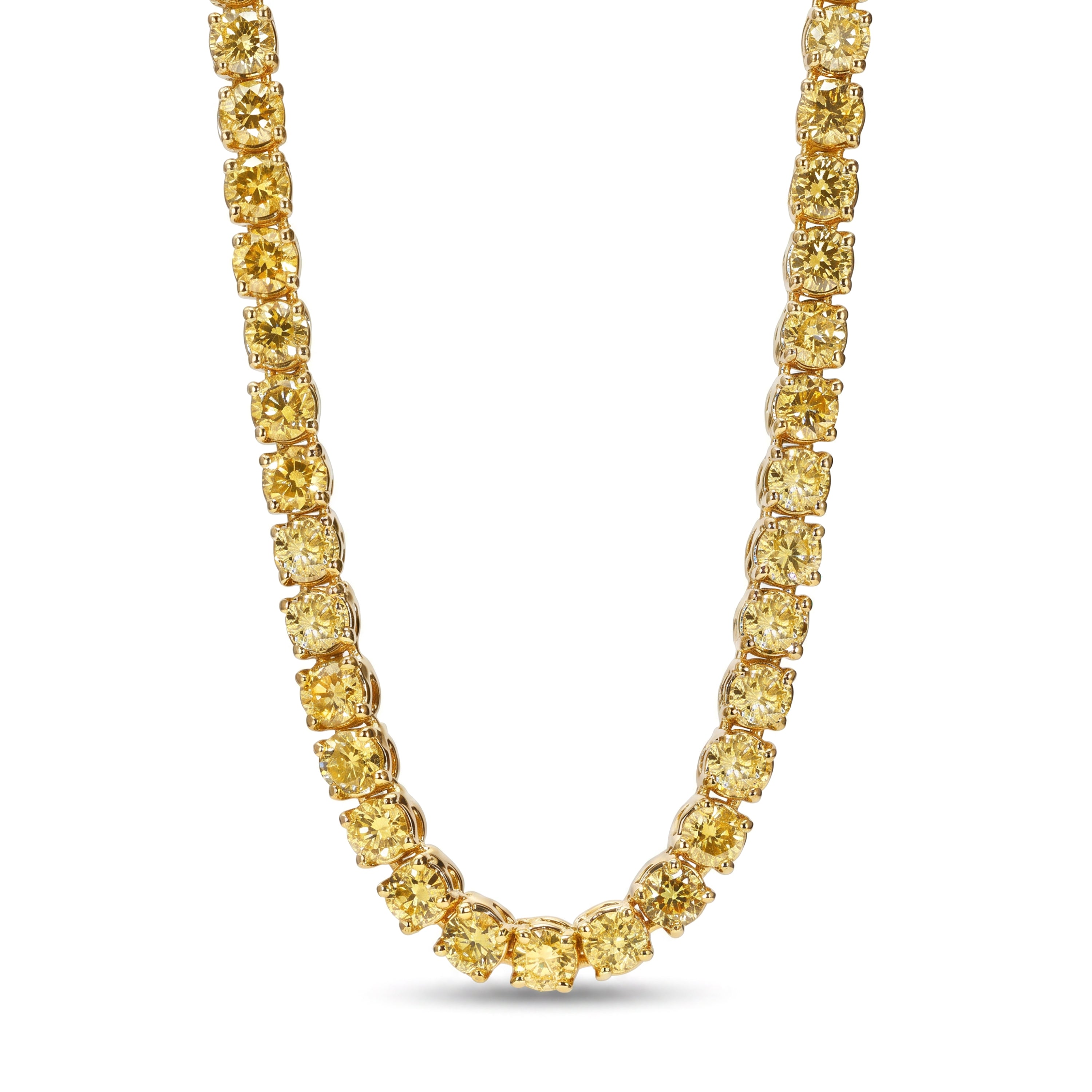Natural 8.05 CT Yellow Round Diamond Tennis Necklace