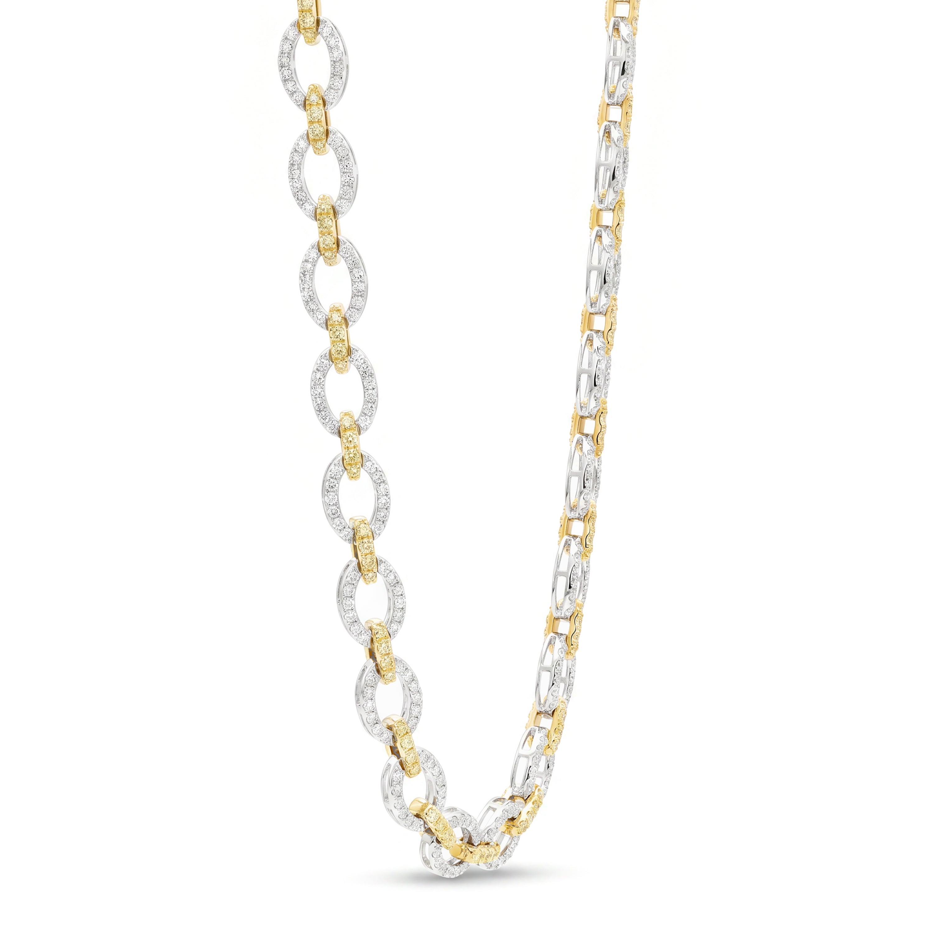 Natural Yellow & White Diamond Link Necklace