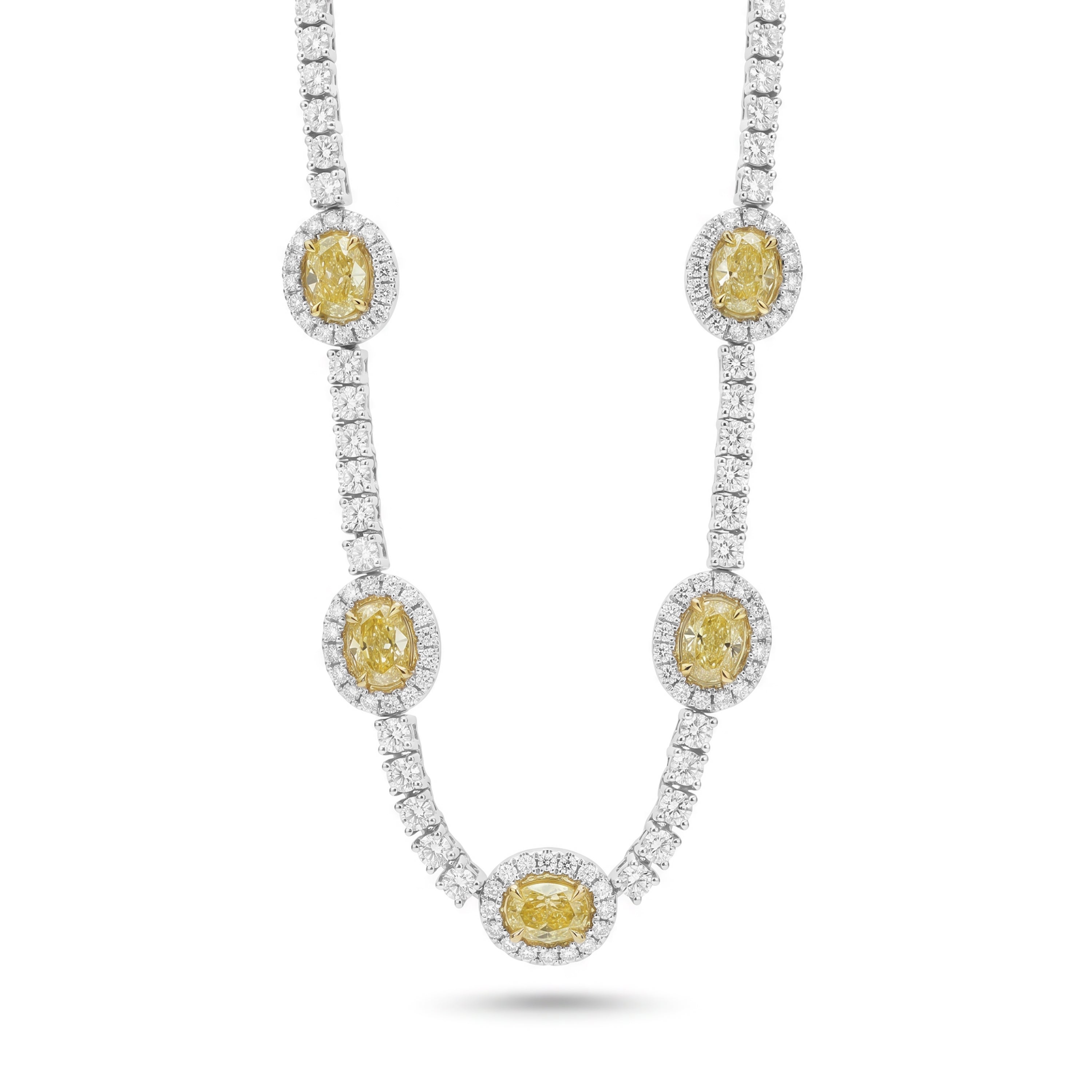 Natural Oval Yellow Diamond Halo Station Necklace