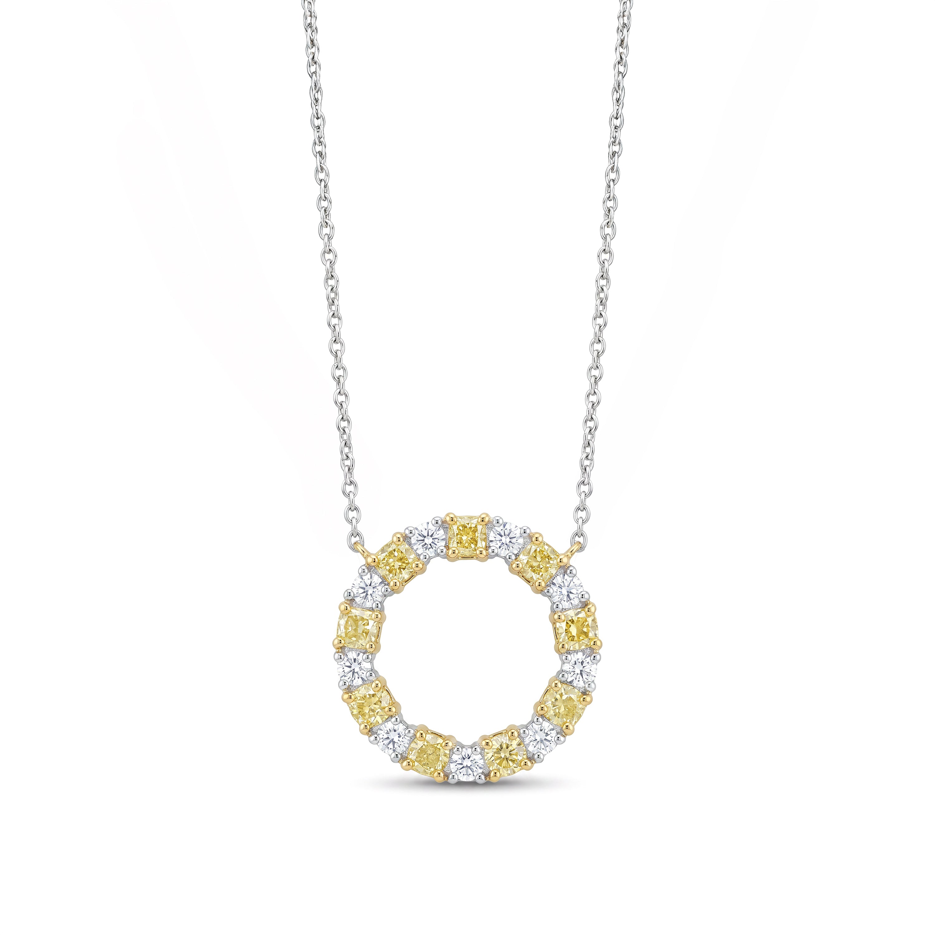 Natural Yellow Cushion Diamond Circle Pendant