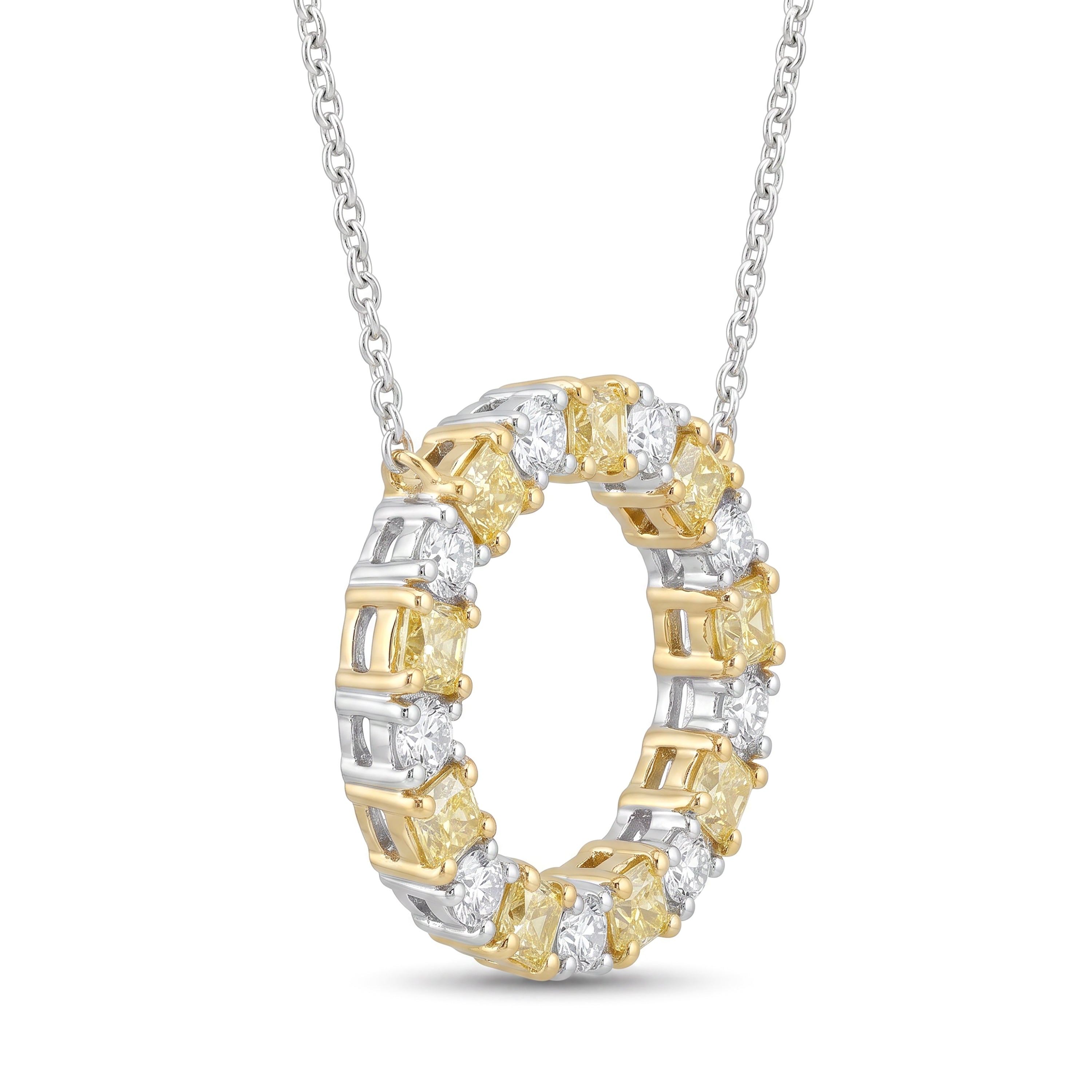 Natural Yellow Cushion Diamond Circle Pendant