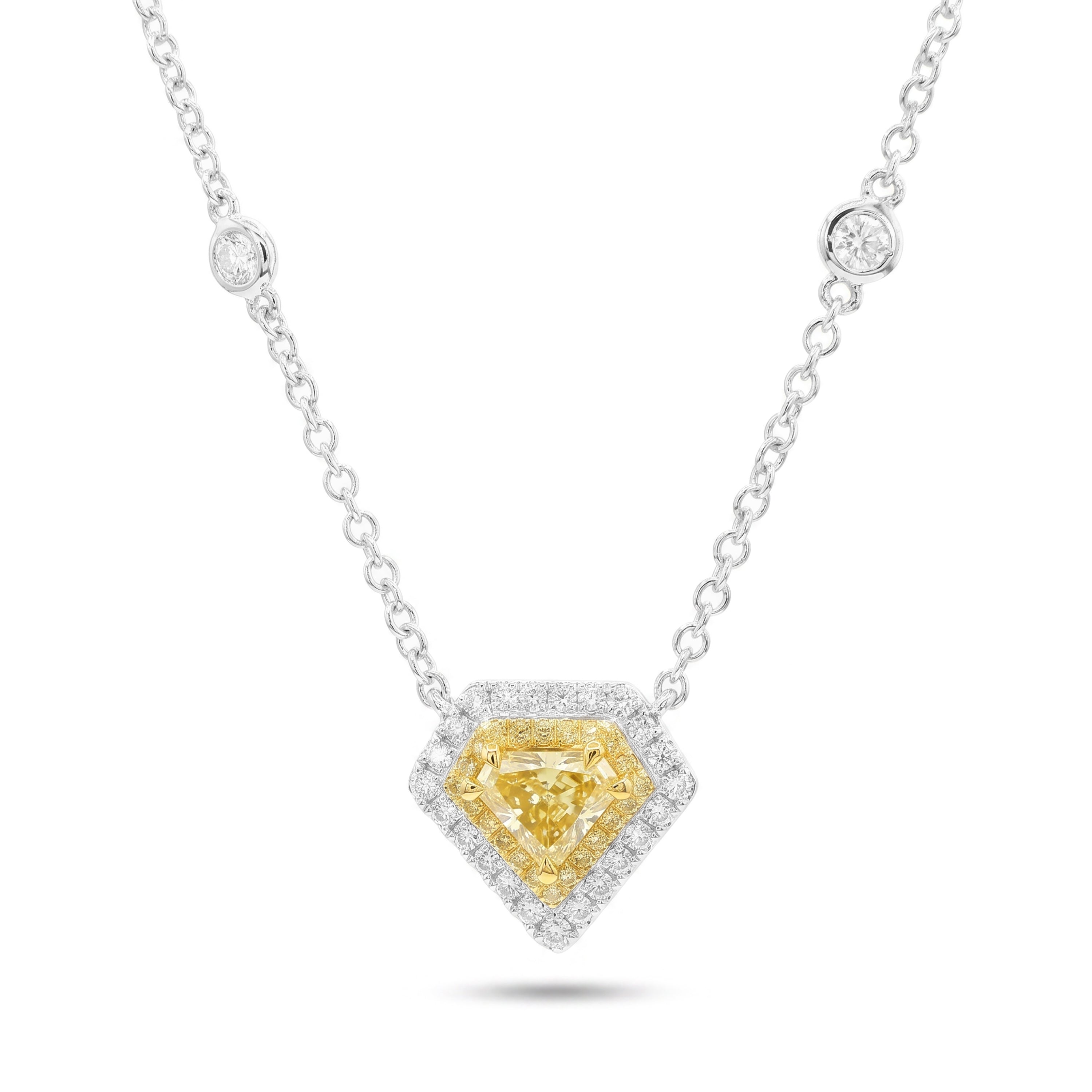 Natural Yellow Shield Diamond Halo Necklace | GIA Certified