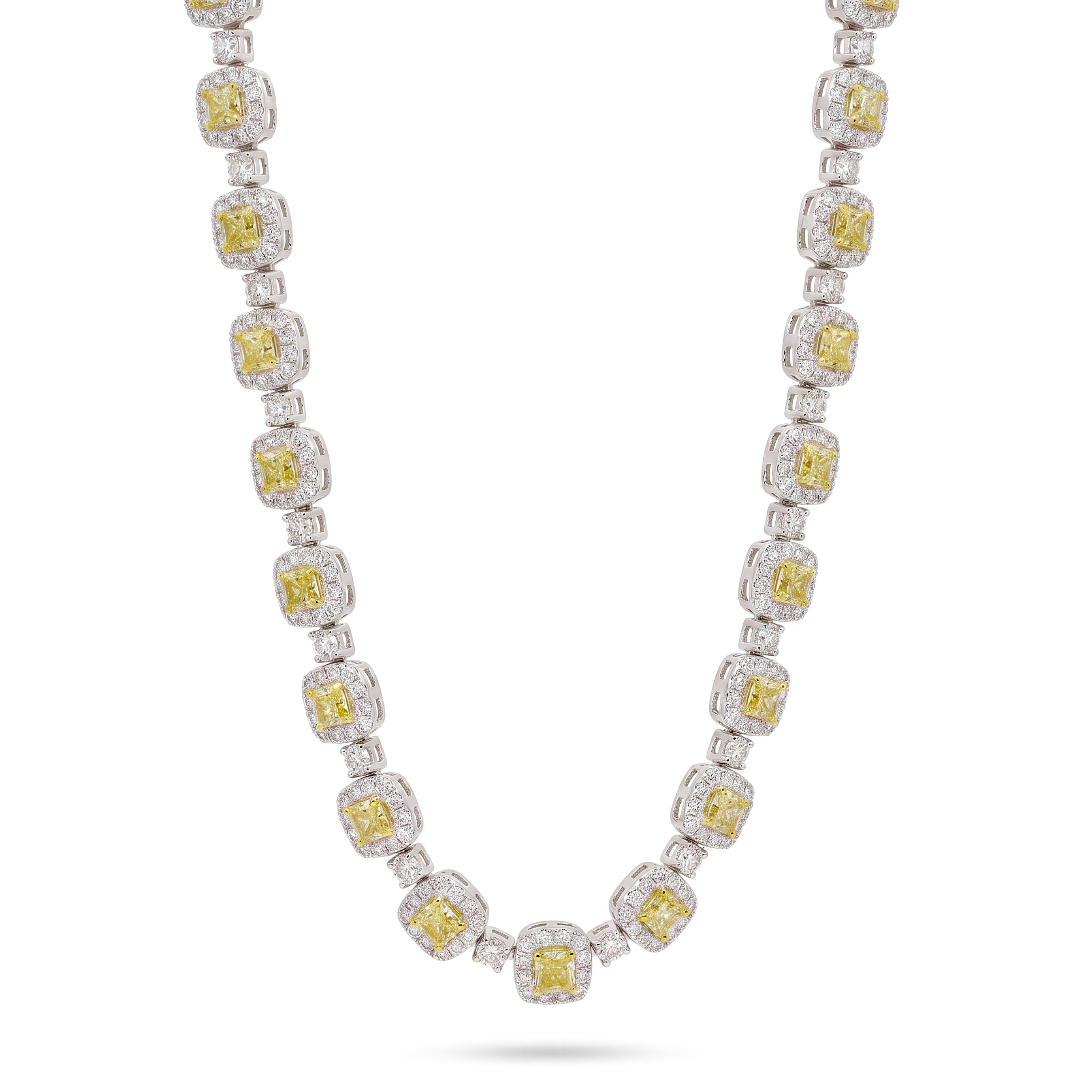 Natural 19.97 CT Yellow Radiant Diamond Halo Necklace