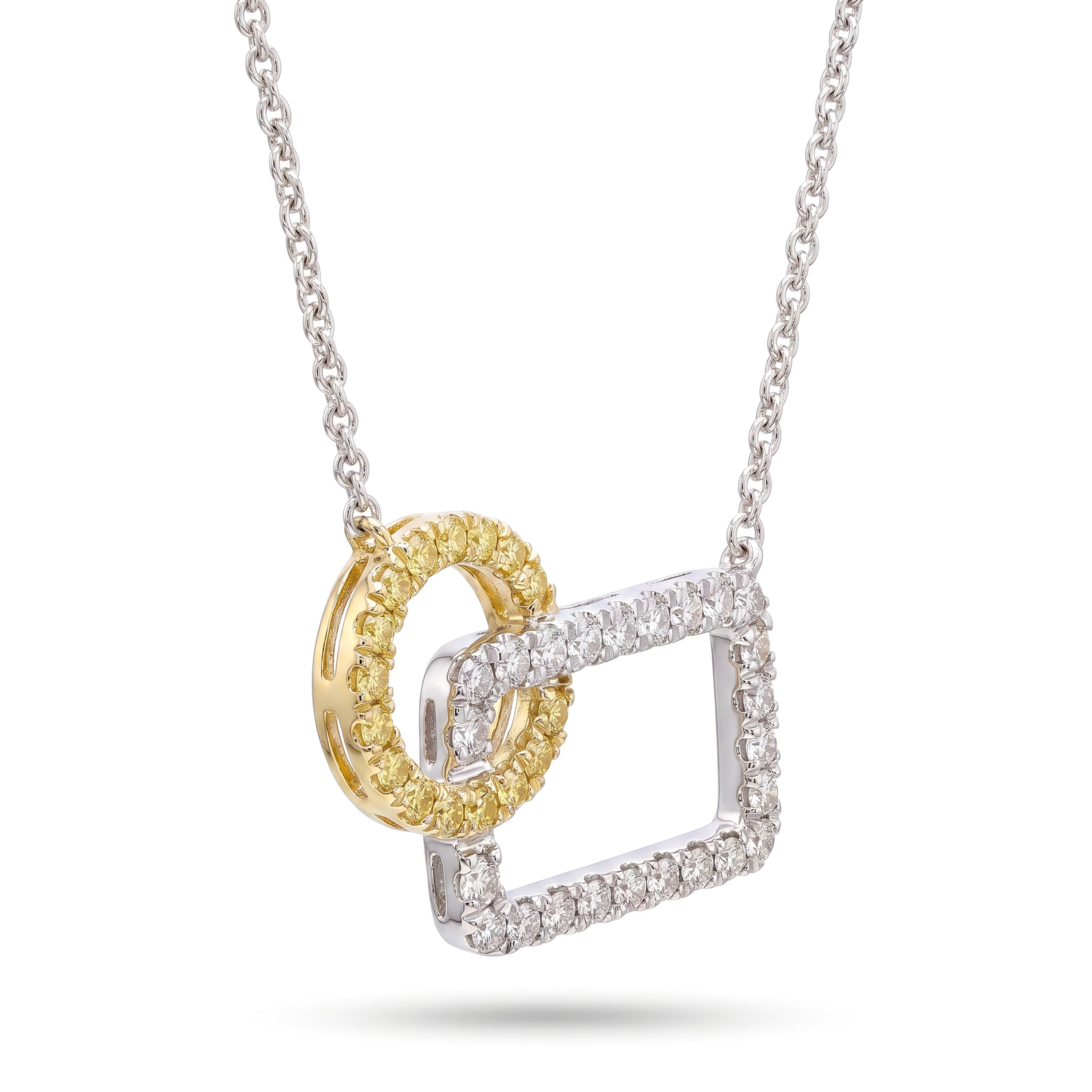 Natural Yellow & White Diamond Interlocking Shapes Necklace