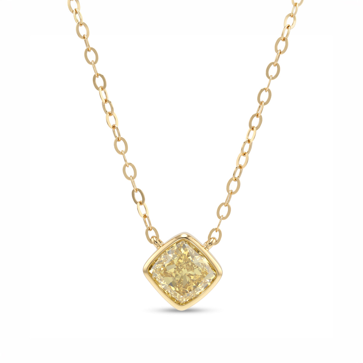 Natural Yellow Cushion Diamond Bezel Necklace