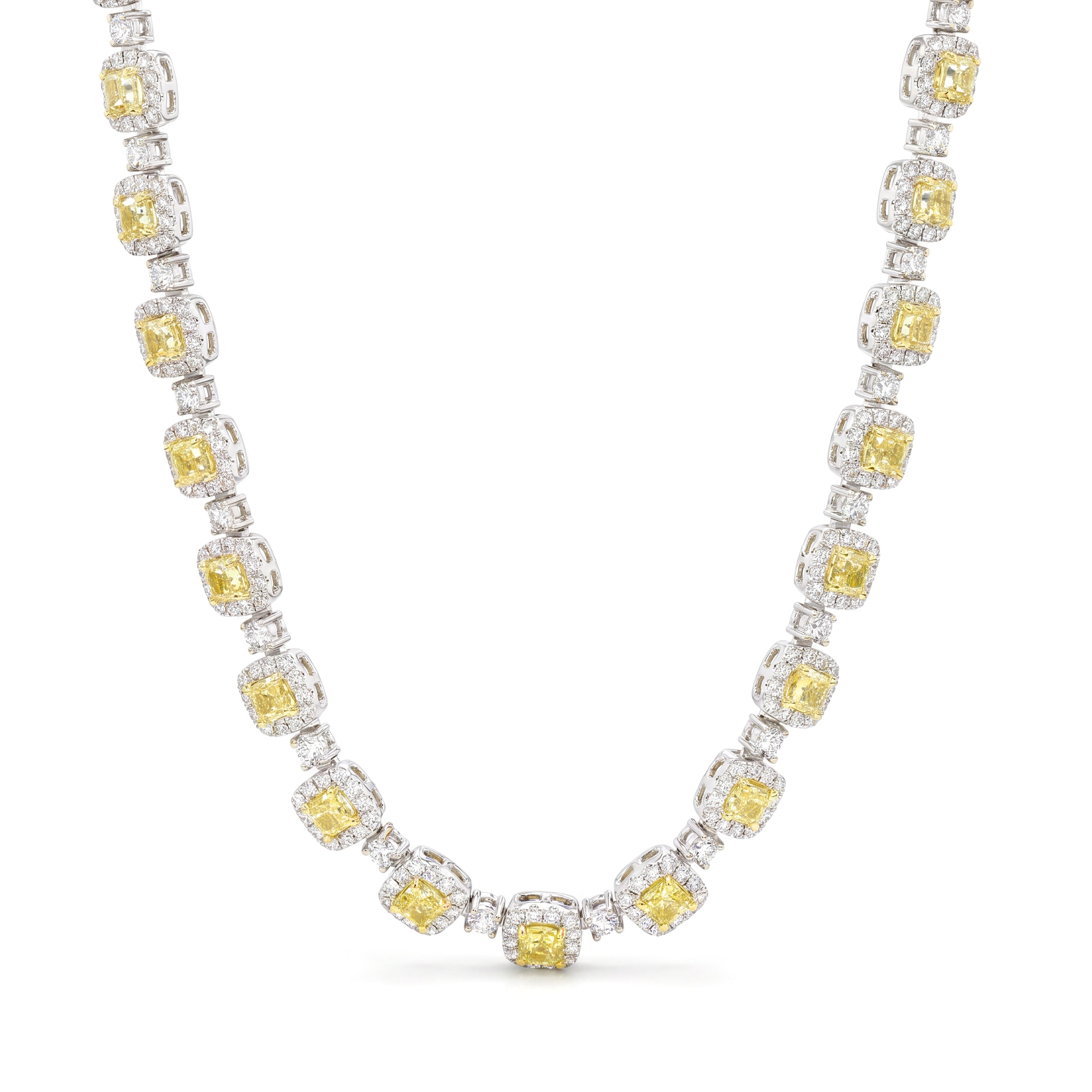 Natural Yellow Cushion Diamond Halo Necklace