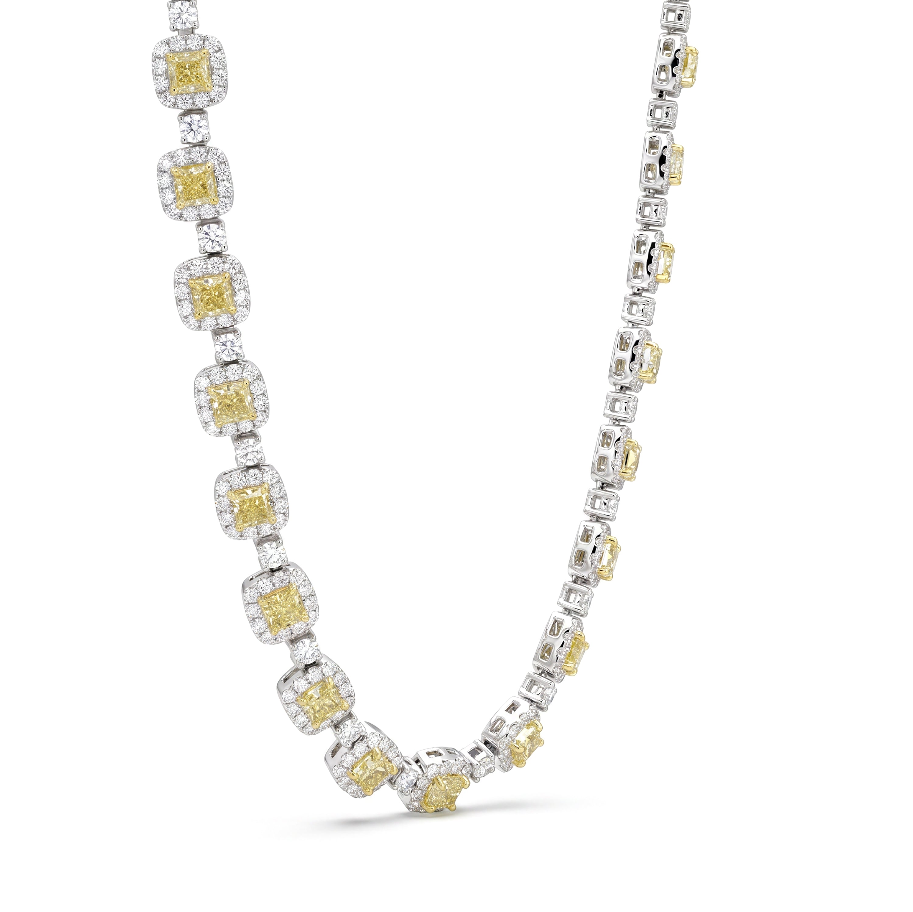 Natural Yellow Cushion Diamond Halo Necklace