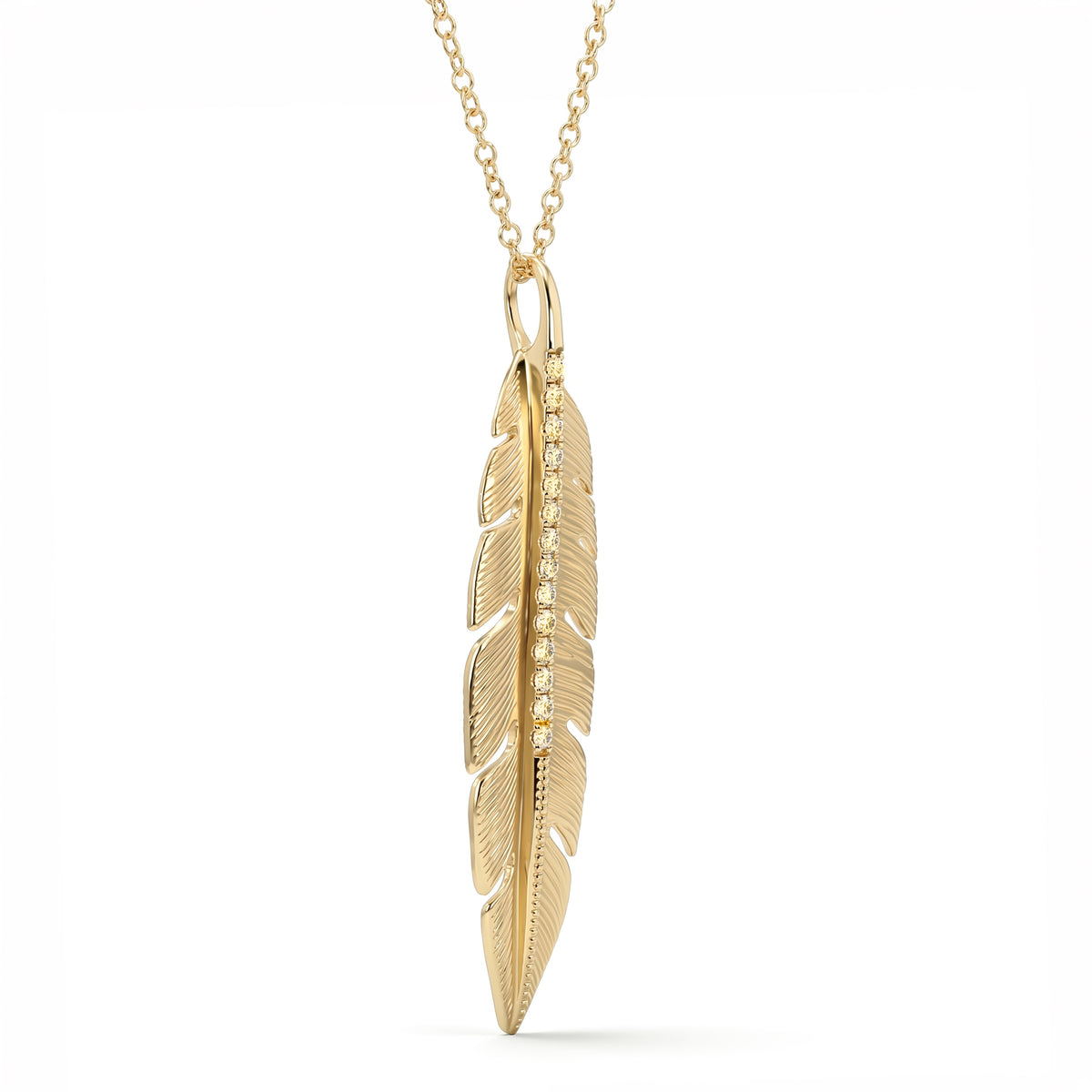 Natural Yellow Diamond Feather Necklace