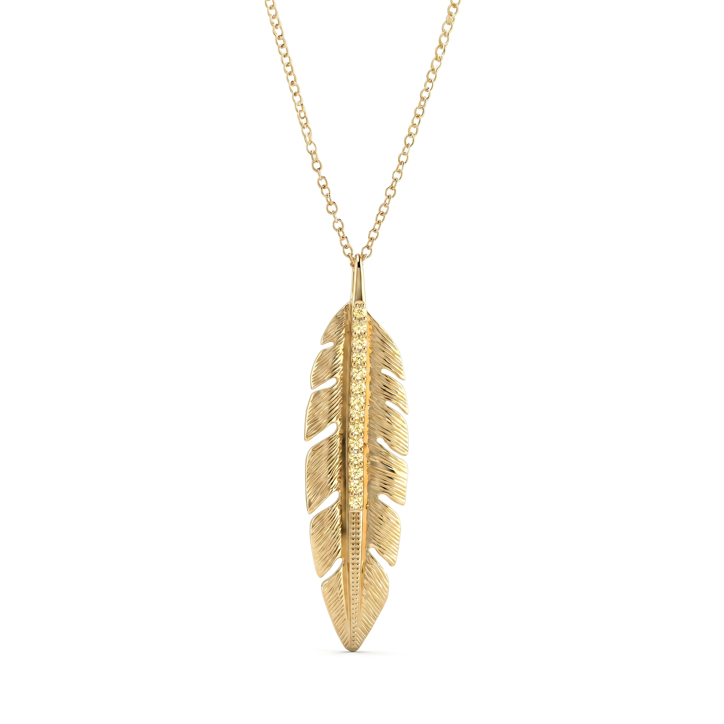 Natural Yellow Diamond Feather Necklace